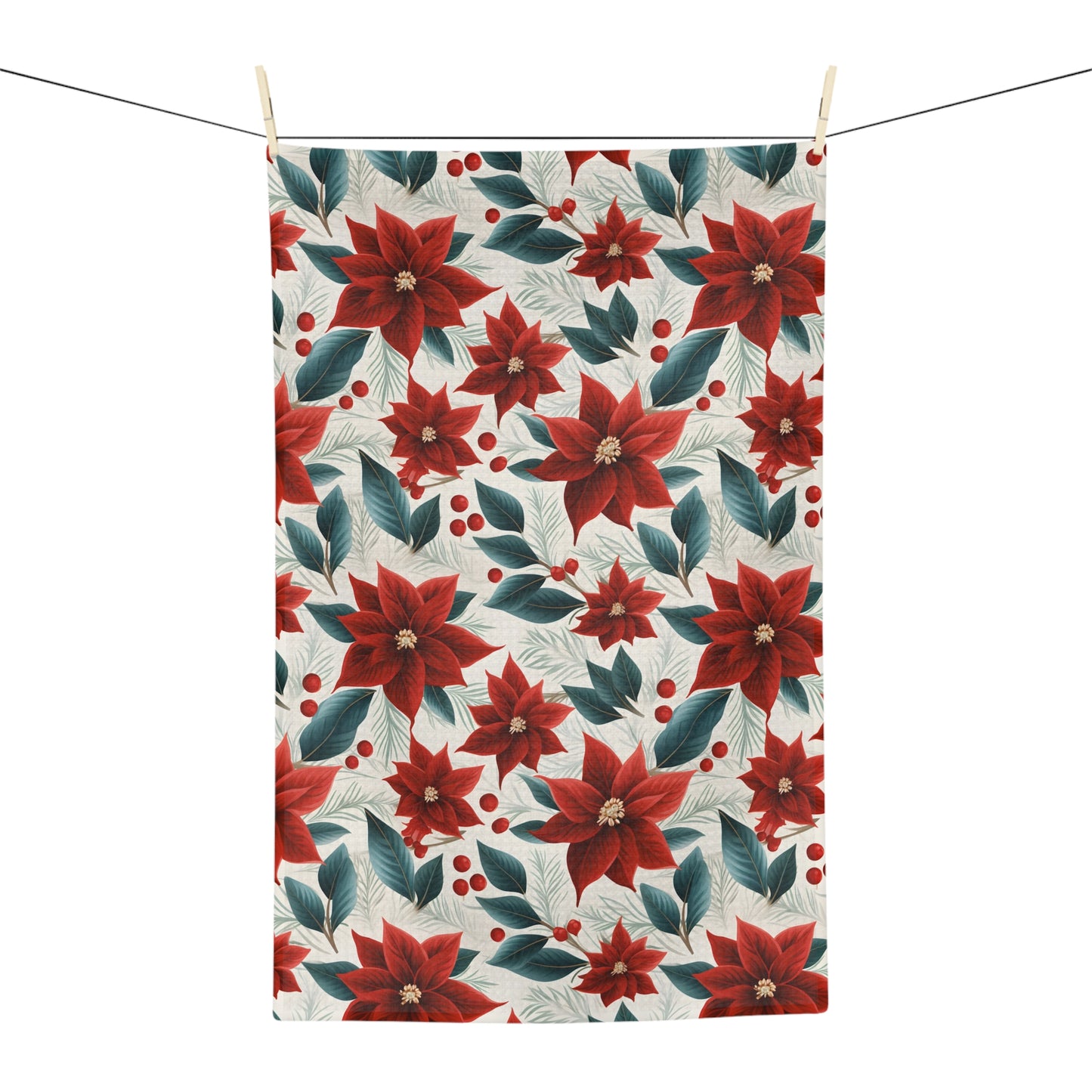 Microfiber Tea Towel, Red Poinsettia