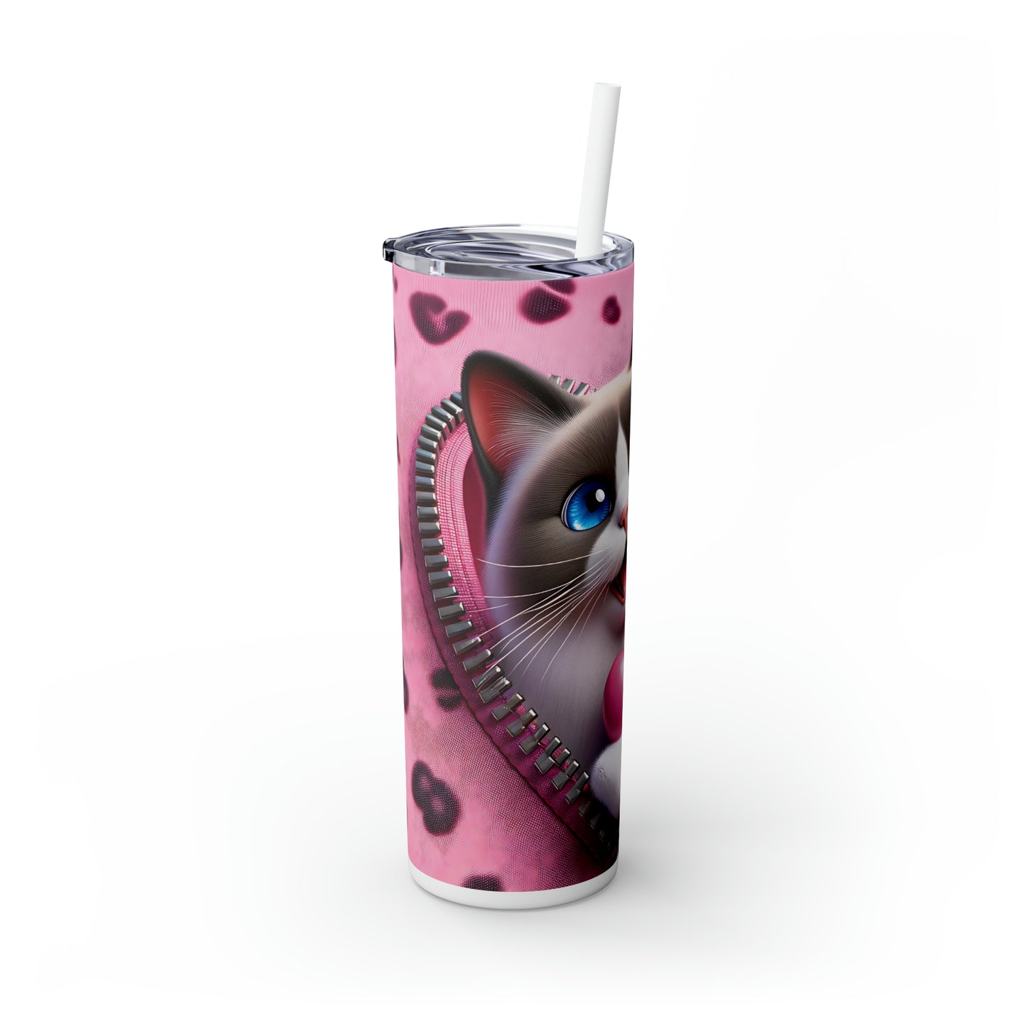 Skinny Tumbler with Straw, 20oz, Cat, Valentines Day, awd-745