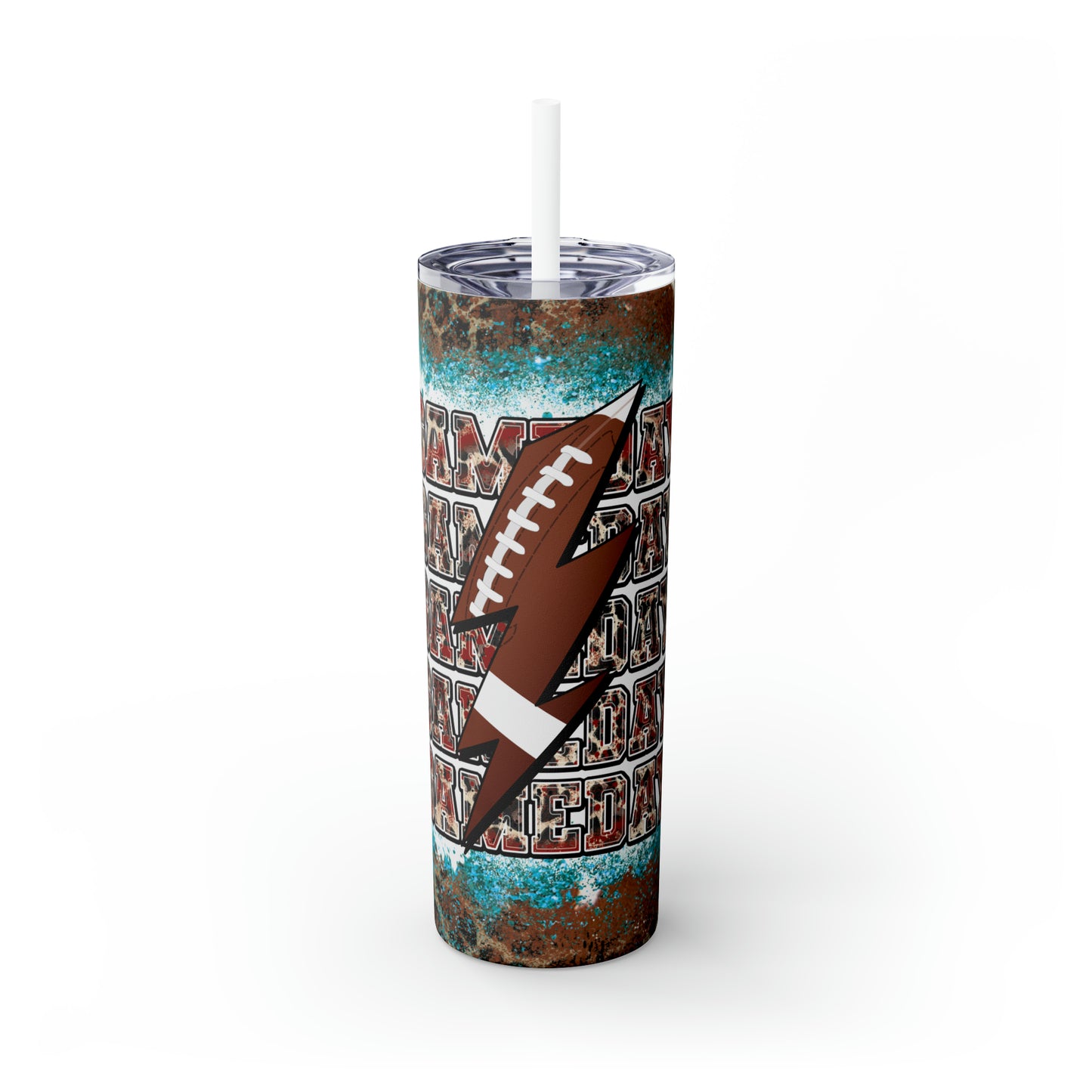 Skinny Tumbler with Straw, 20oz Football, Gameday