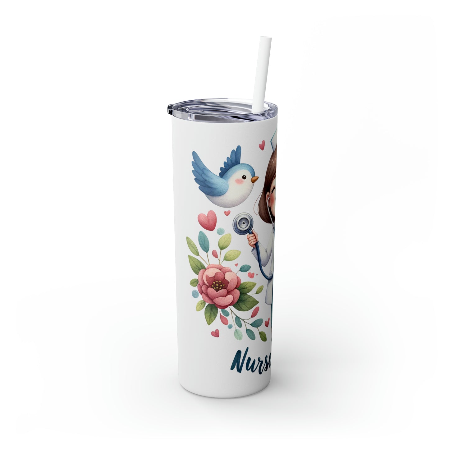 Skinny Tumbler with Straw, 20oz, Nurse