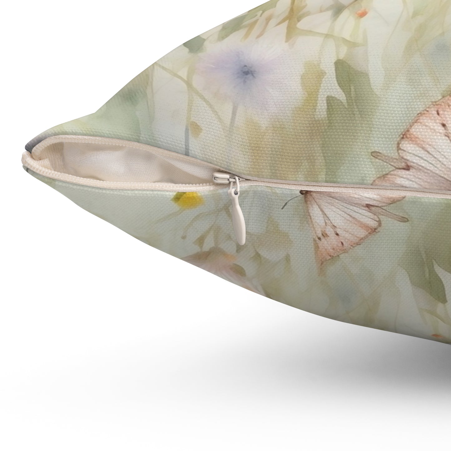 Spun Polyester Square Pillow, Butterfly Floral Cushion