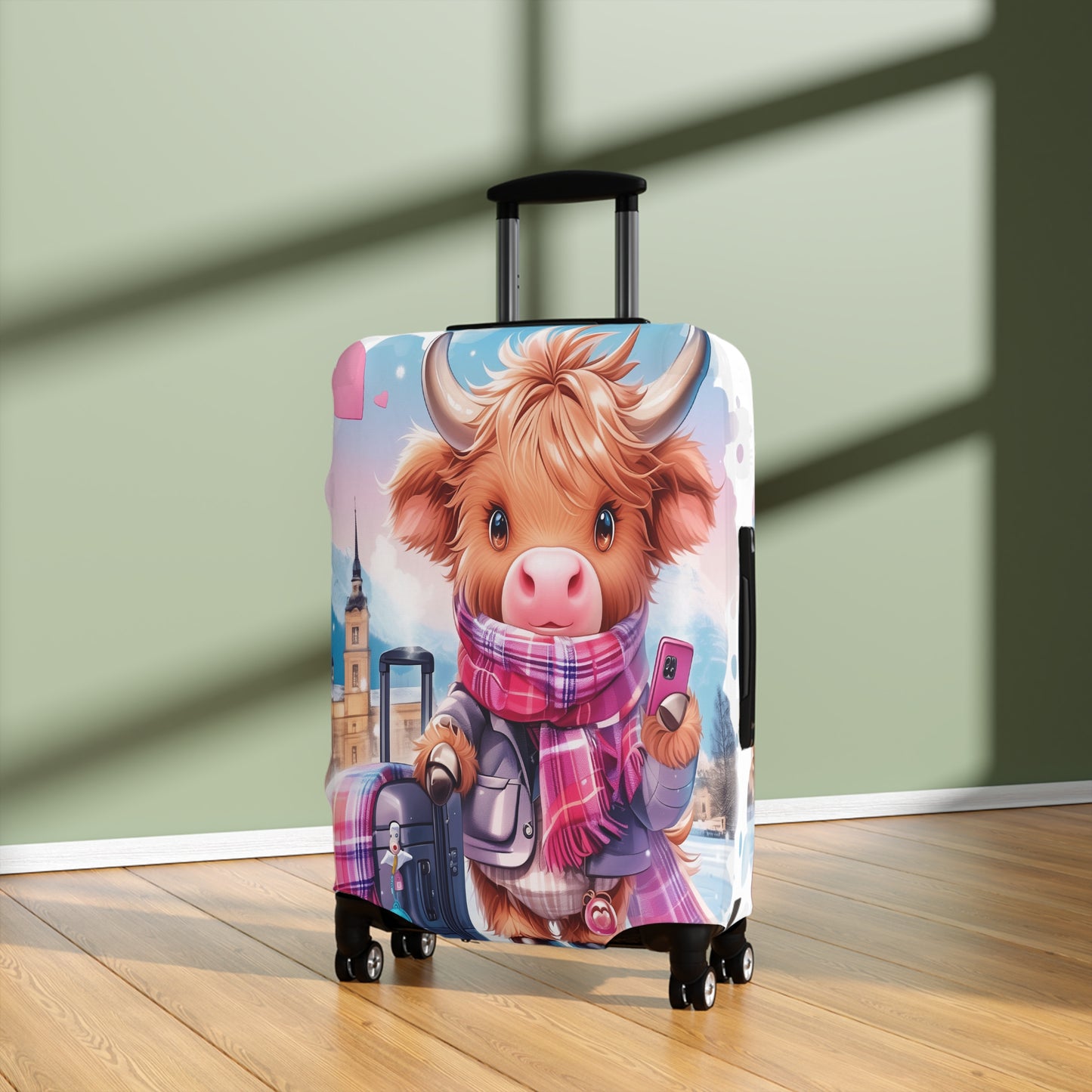 Luggage Cover, Travelling Highland Cow, awd-3023