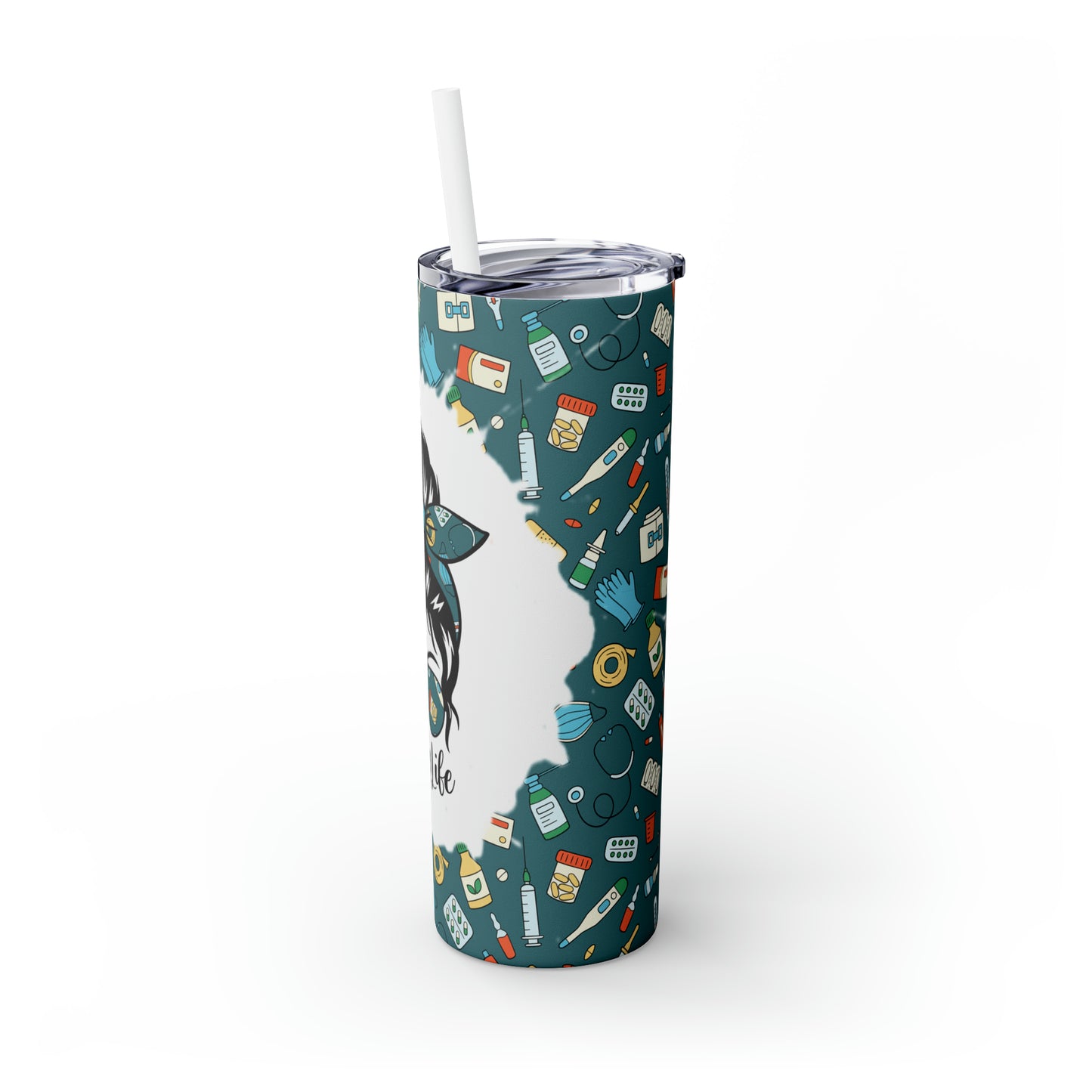 Skinny Tumbler with Straw, 20oz, Nurse