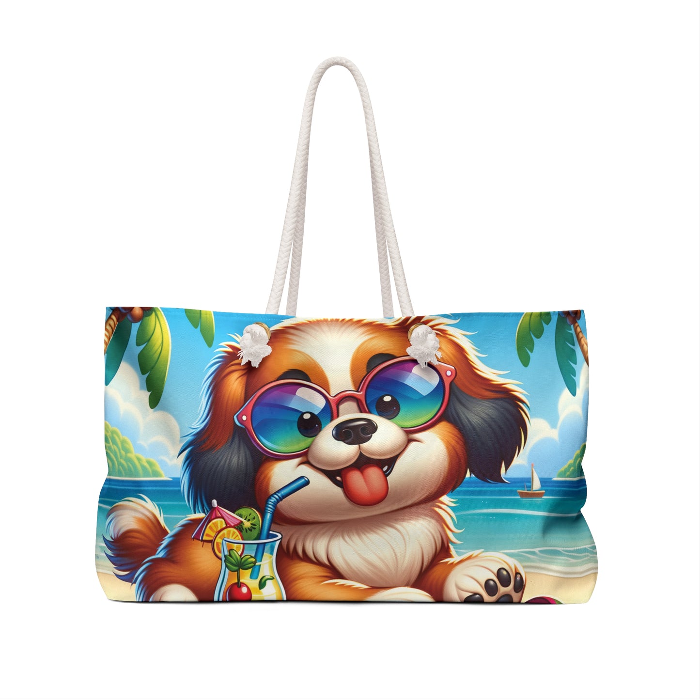 Personalised/Non-Personalised Weekender Bag, Summer Beach Dog, Tibetan Spaniel, Large Weekender Bag, Beach Bag, Book Bag