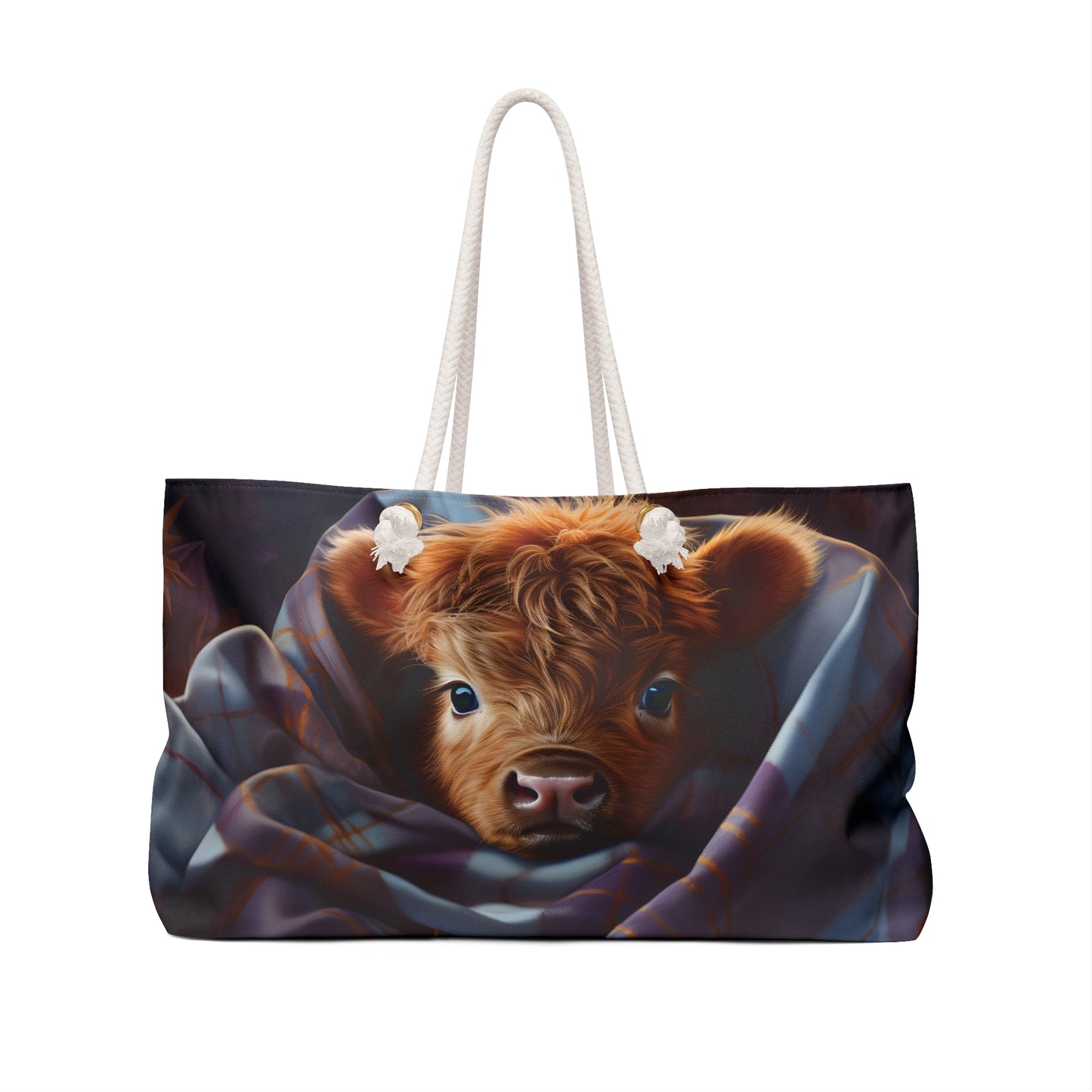 Personalised/Non-Personalised Weekender Bag, Highland Cow, Large Weekender Bag, Beach Bag, Book Bag