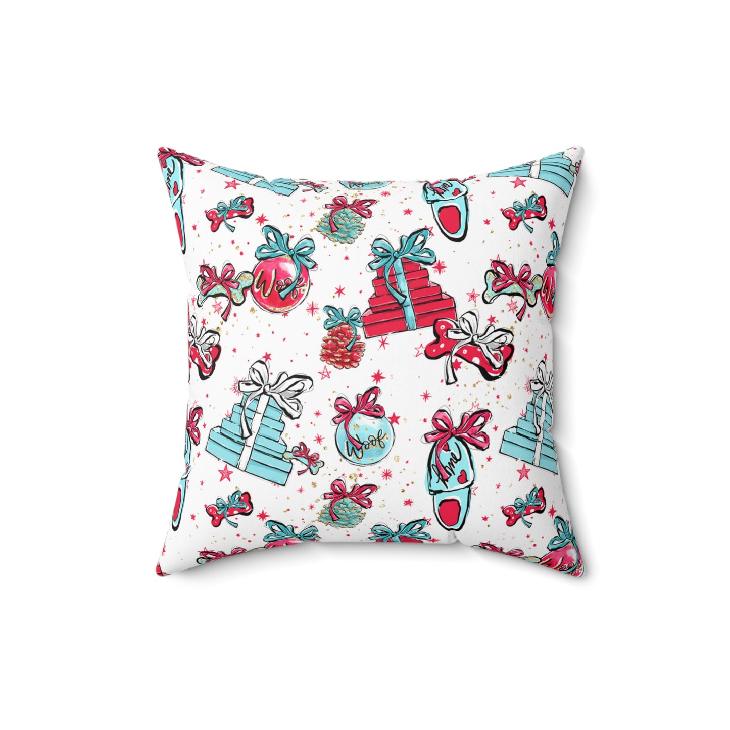 Spun Polyester Square Pillow, Doggie Presents Christmas Cushion