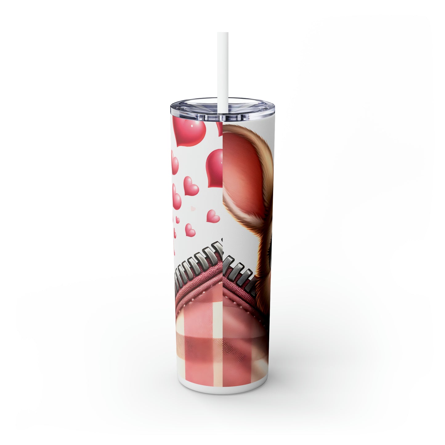 Skinny Tumbler with Straw, 20oz, Rabbit, Valentines Day