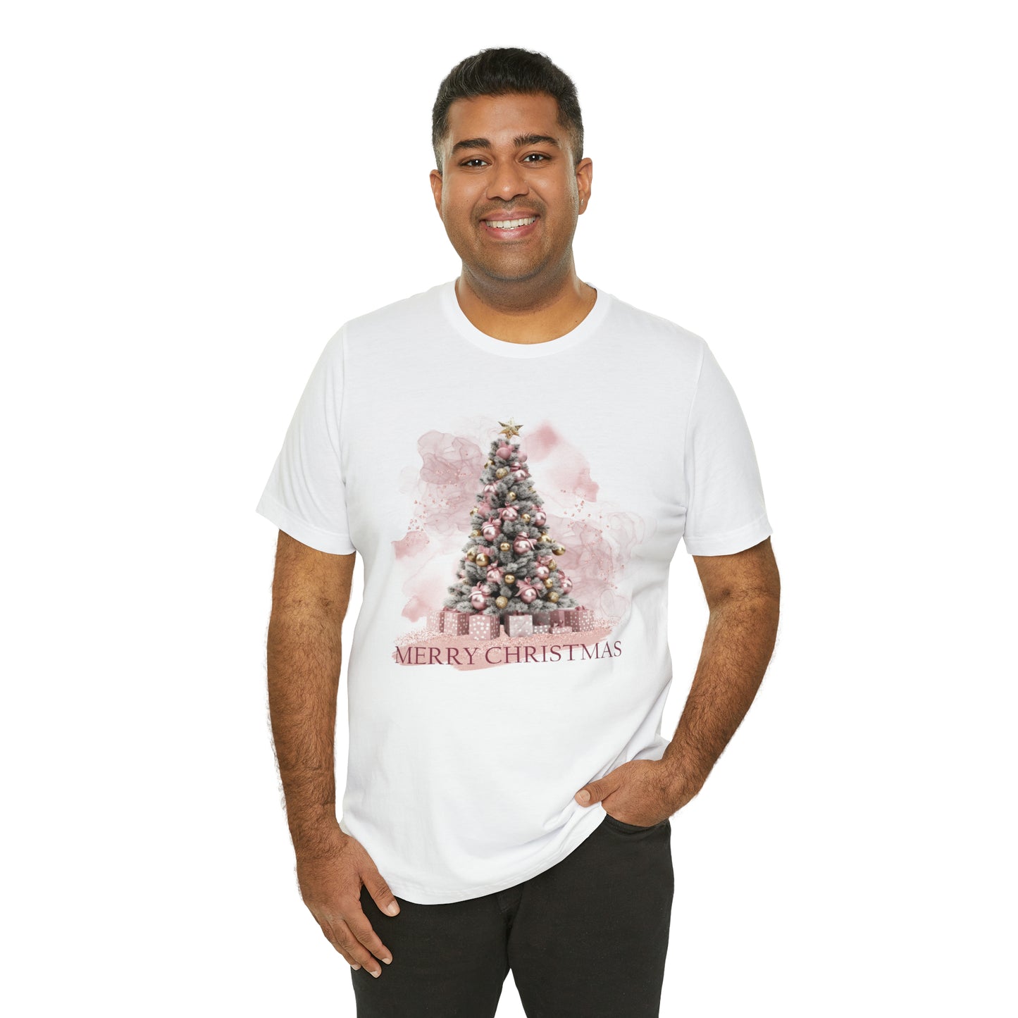 Unisex Adults Jersey Short Sleeve Tee Pink Christmas, Christmas Tree, Christmas TShirt