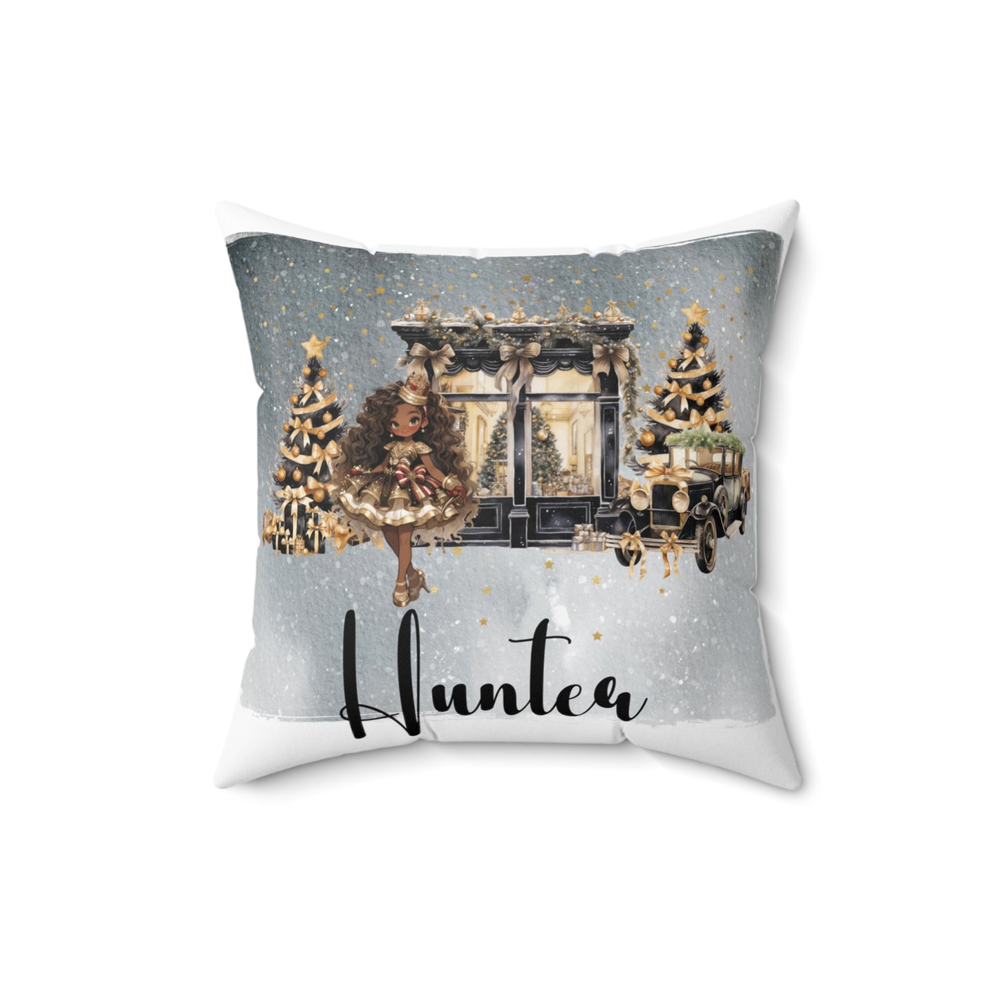 Personalised Christmas Cushion, Polyester Square Cushion, Black and Gold Christmas cushion