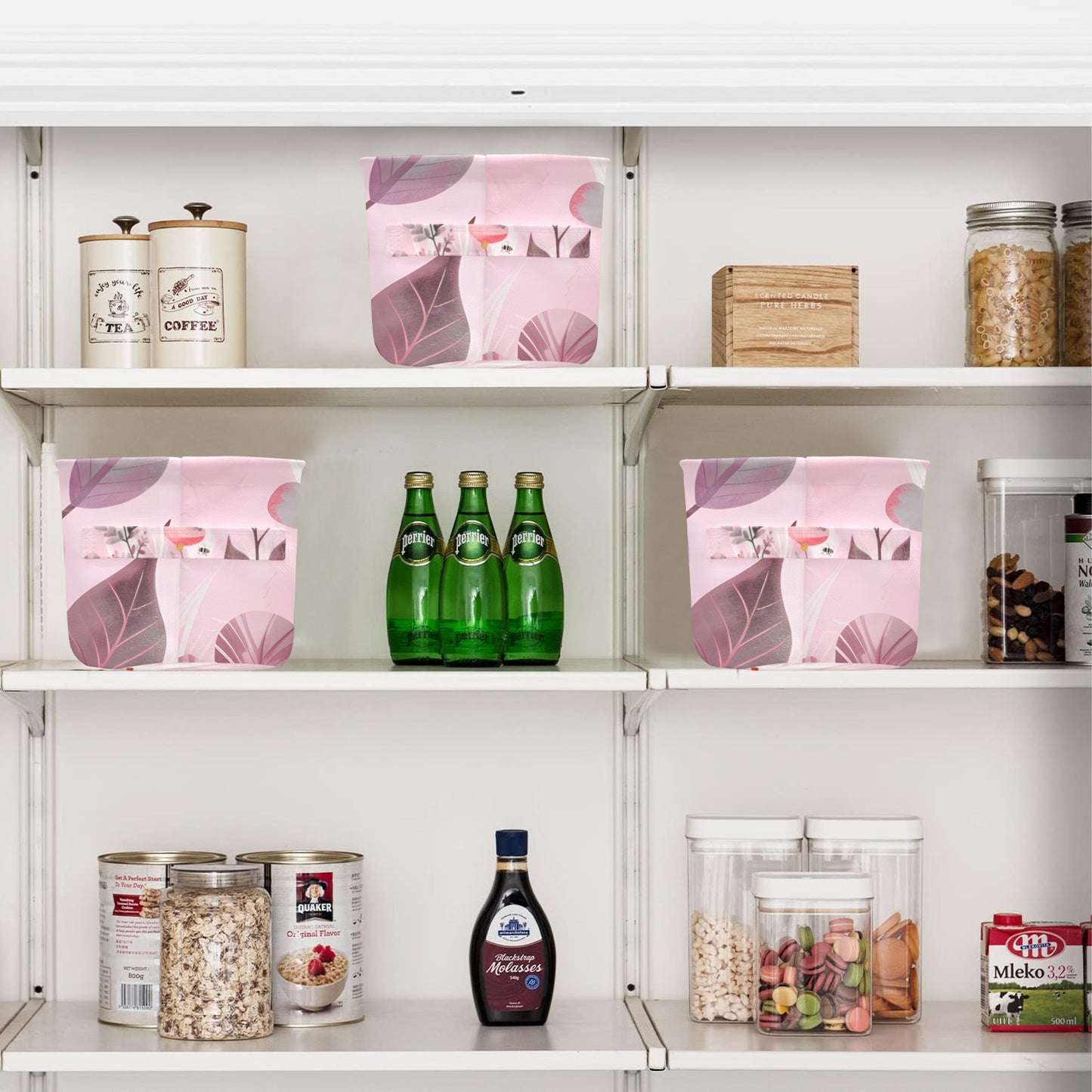 Pink Floral Fabric Storage Basket