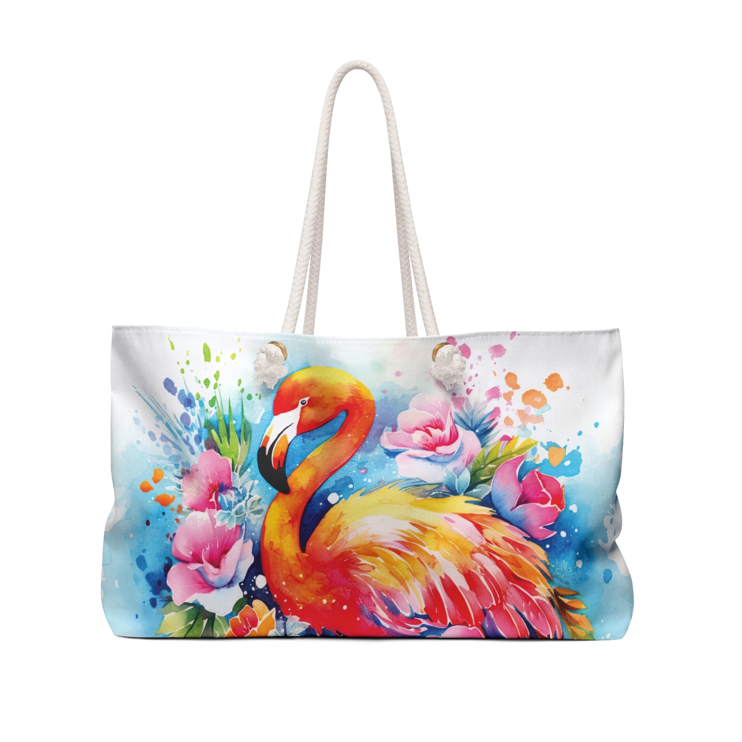 Personalised/Non-Personalised Weekender Bag, Flamingo, Large Weekender Bag, Beach Bag, Book Bag