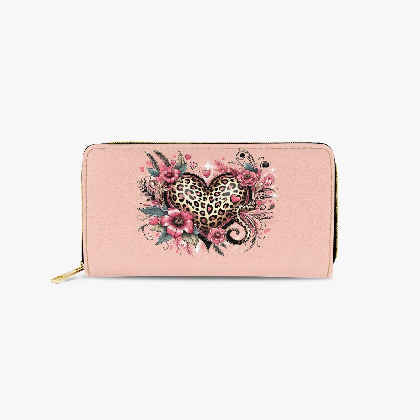 Long Type Zipper Purse - Floral Heart