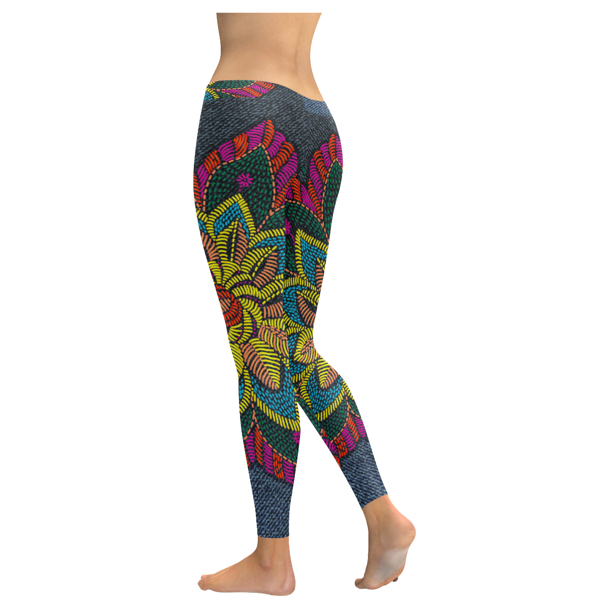 print flower jeans Women's Low Rise Leggings (Invisible Stitch)