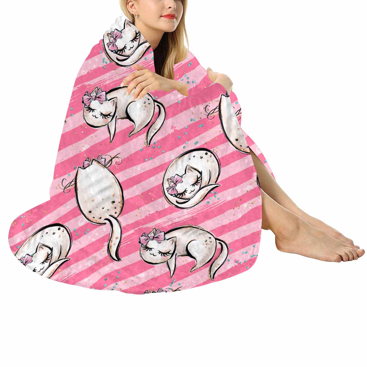 Pink Cats  Circular Micro Fleece Blanket 60"
