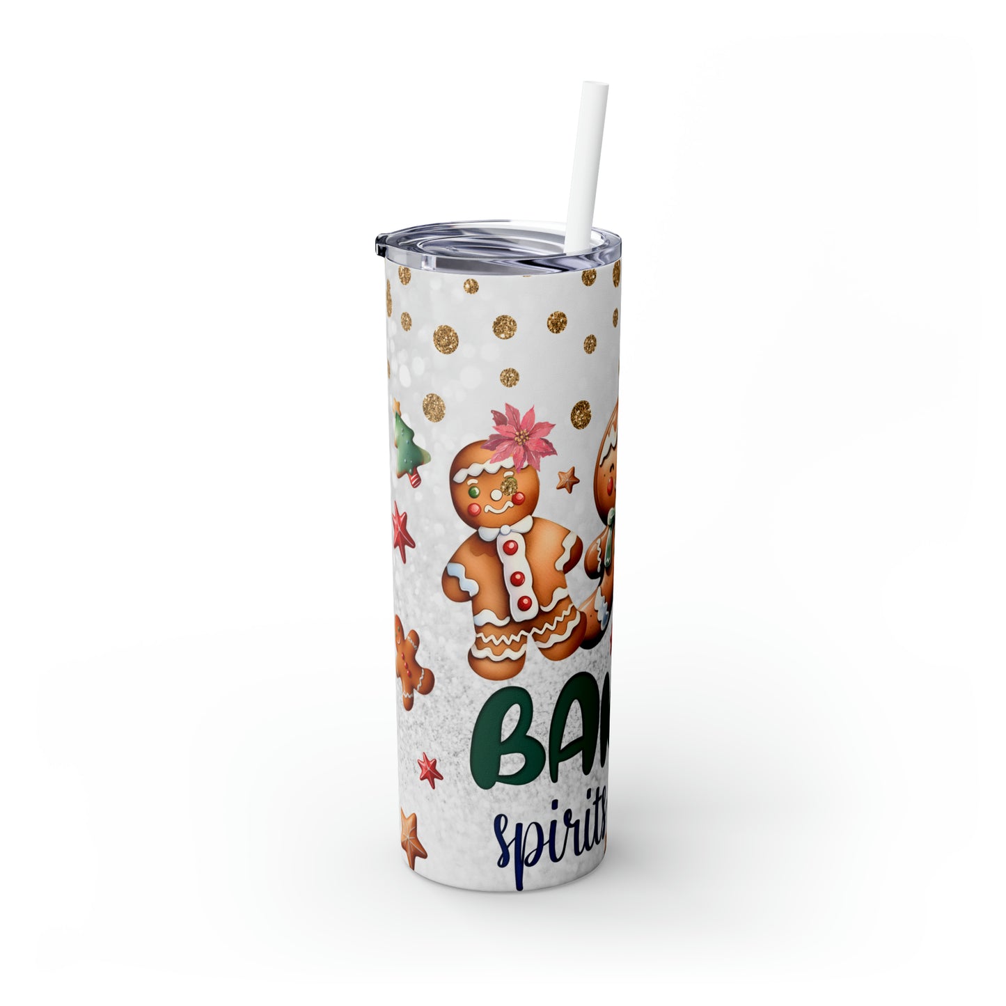 Skinny Tumbler with Straw, 20oz, Gingerbread, Christmas, awd-315