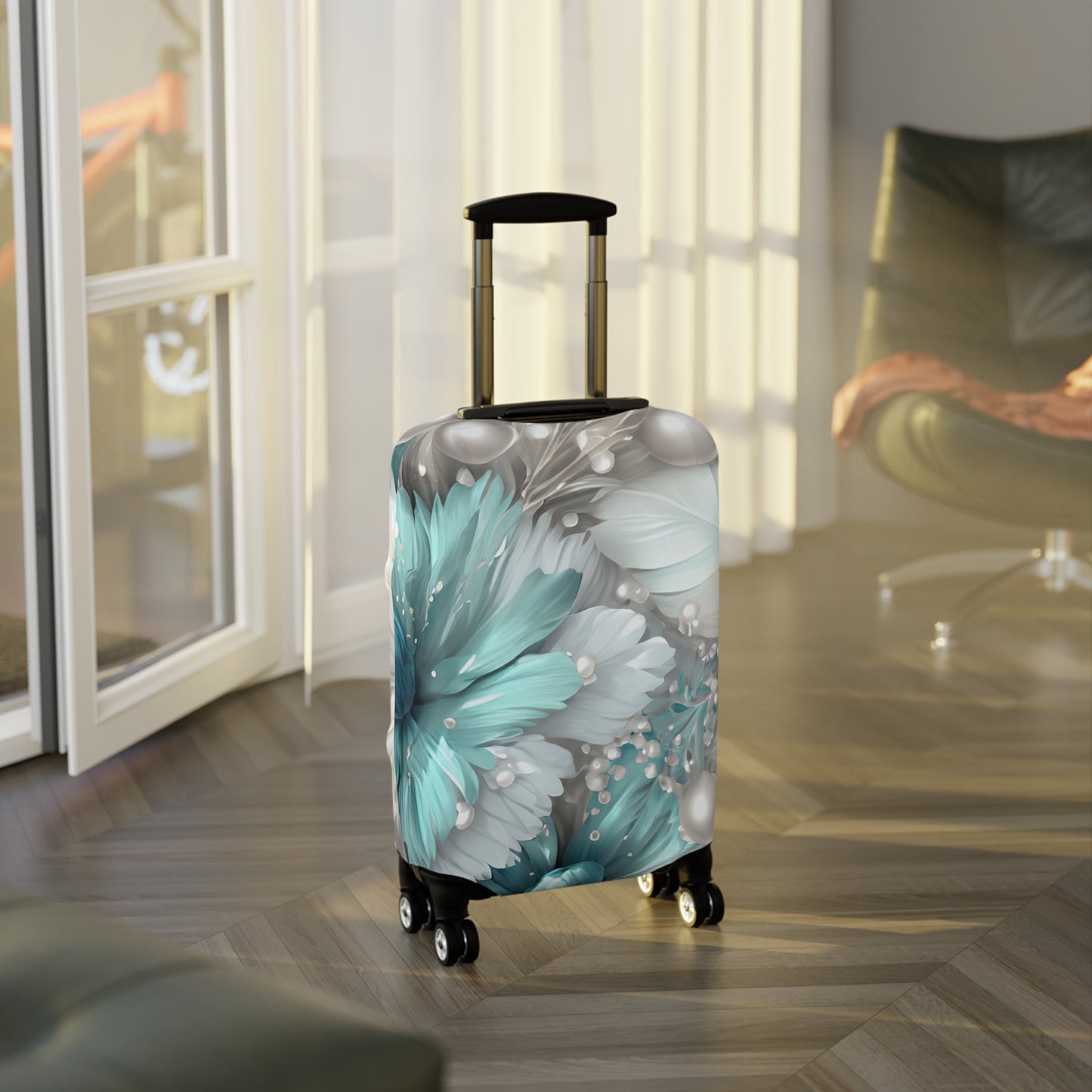 Luggage Cover, Turquoise Floral-2