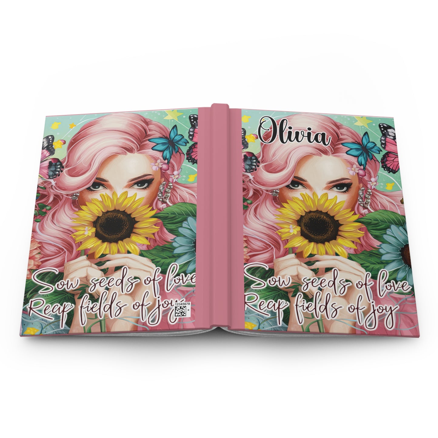 Personalised Hardcover Journal Matte, Girl and Sunflowers, Sow seeds of Love, awd-1715