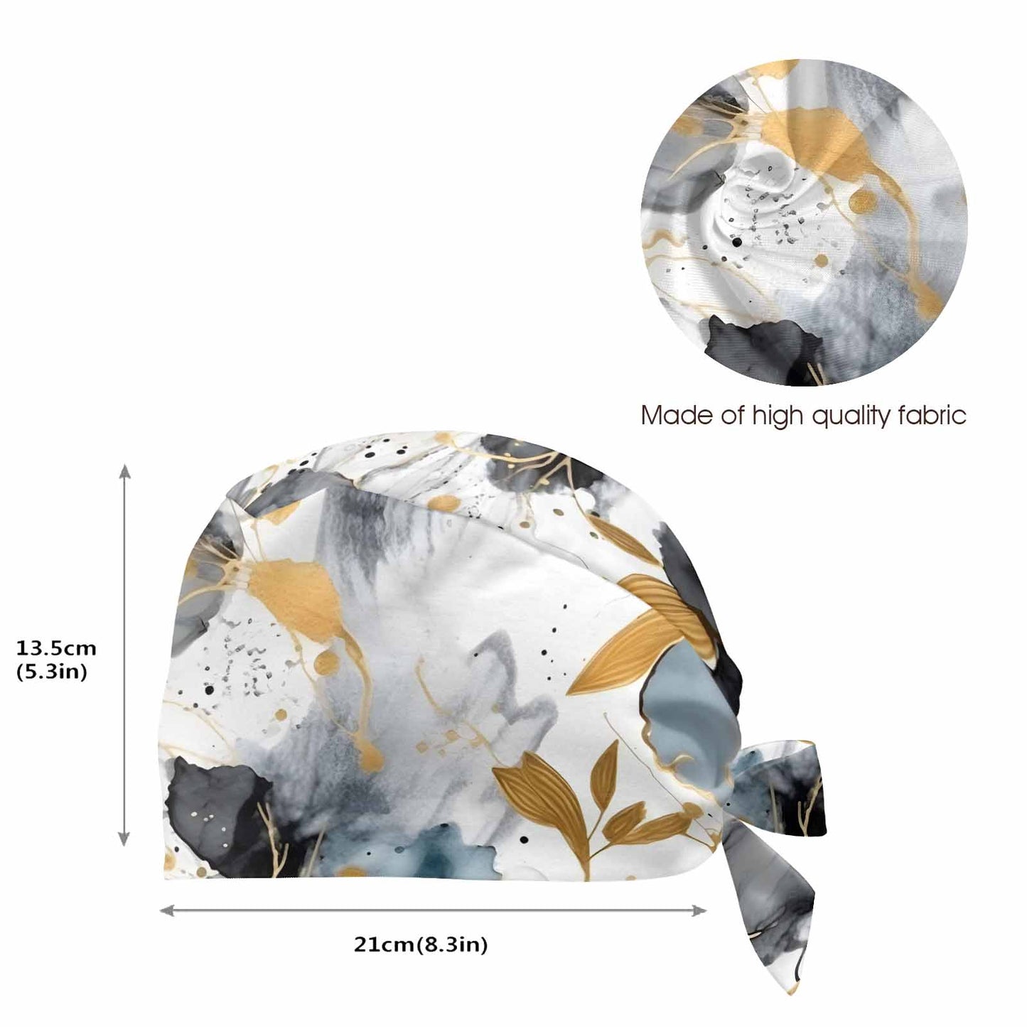 Nurse Scrub Cap Alcohol Ink Grey White and Gold Floral  Scrub Cap