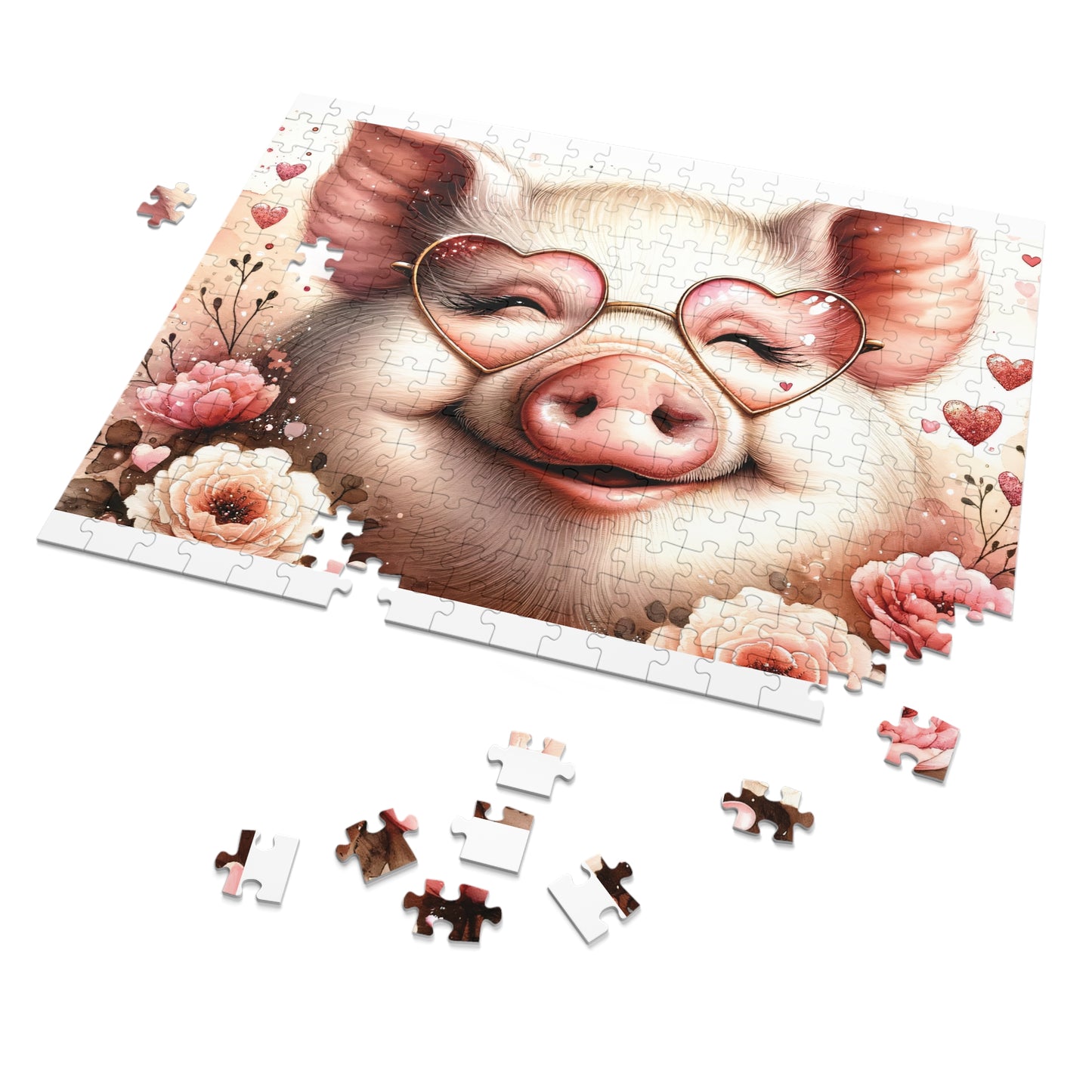 Puzzle, Pig, Rose Coloured Glasses, Personalised/Non-Personalised (30, 110, 252, 500,1000-Piece) awd-626