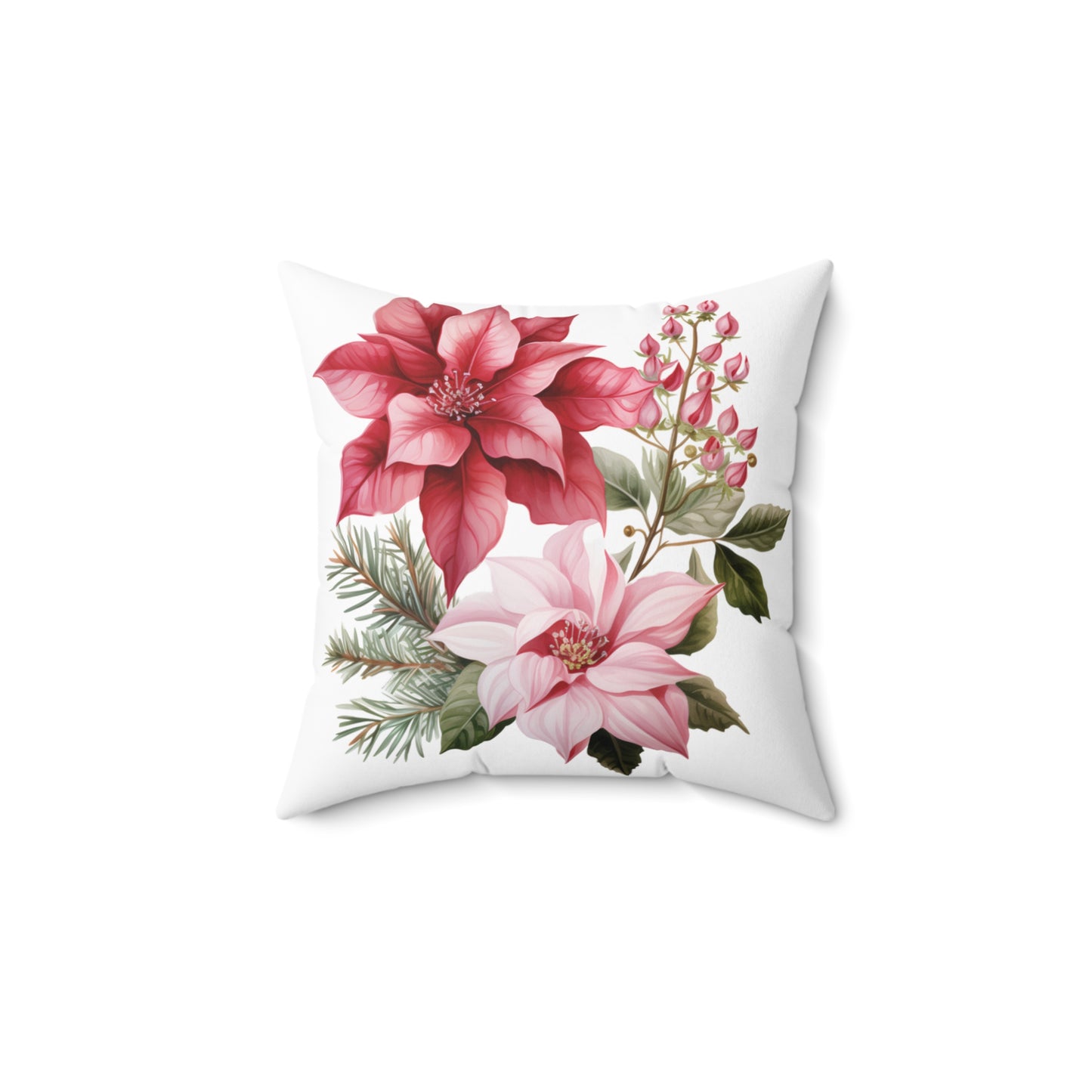 Polyester Square Cushion, Pink Poinsettia