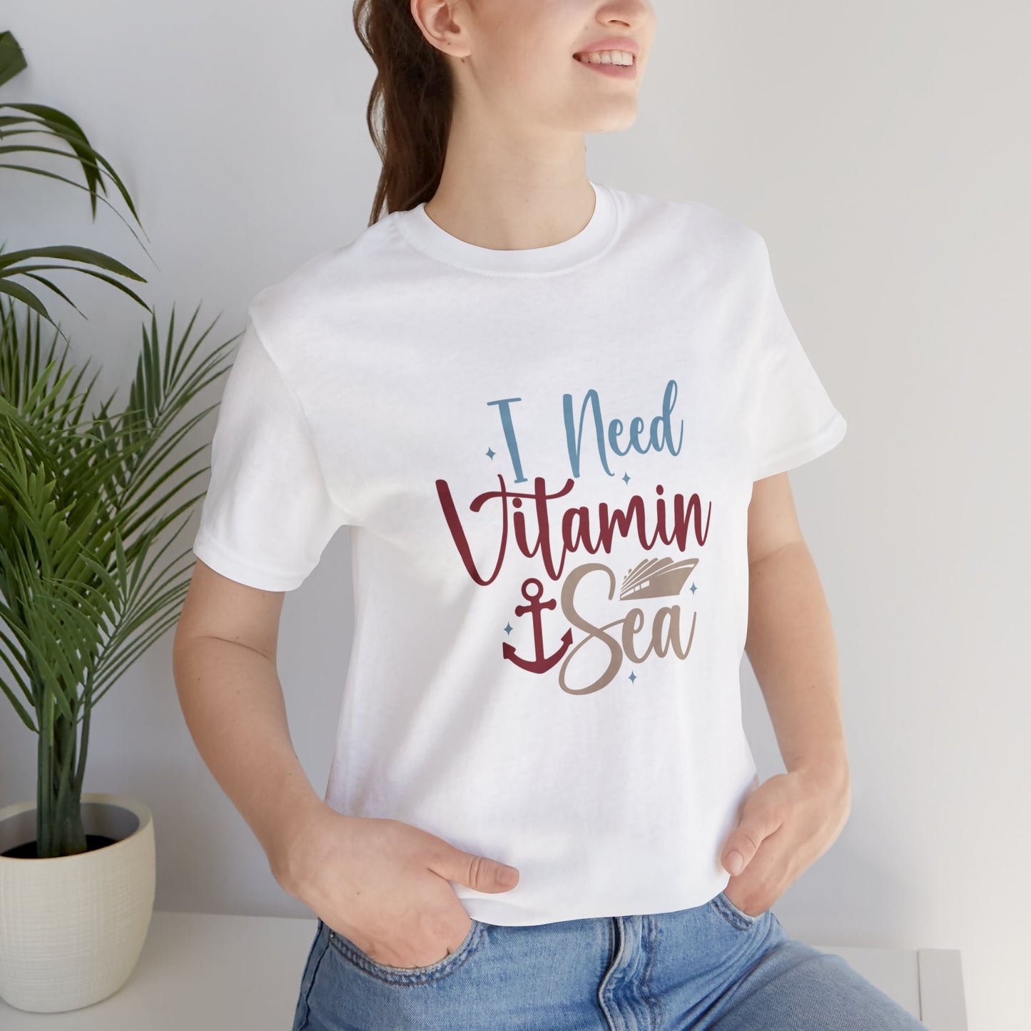 Unisex Adults Jersey Short Sleeve Tee, Cruise Tee, I need Vitamin Sea, 100% Cotton, Light Fabric 142 g/m²