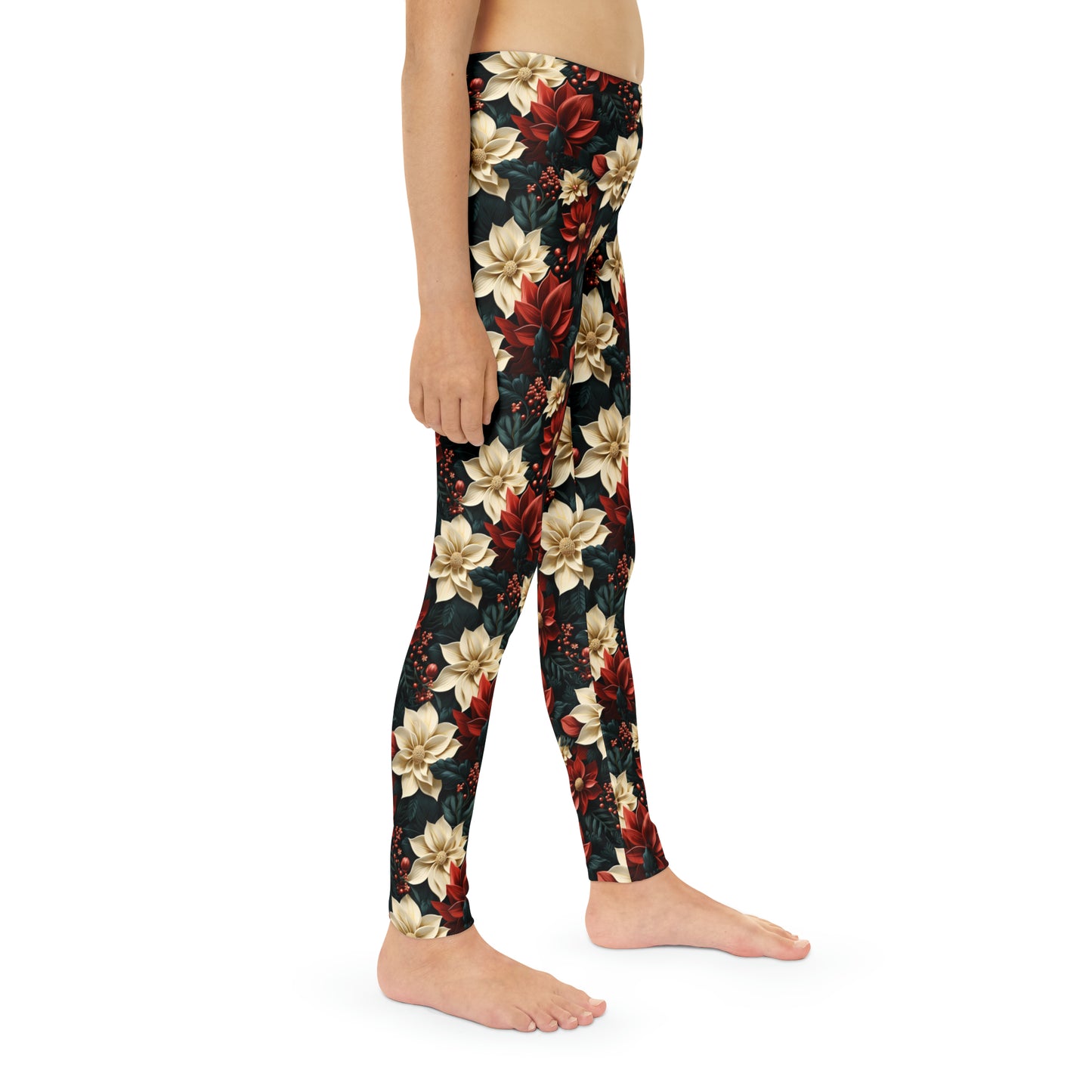 Youth Full-Length Leggings (AOP) Poinsettia