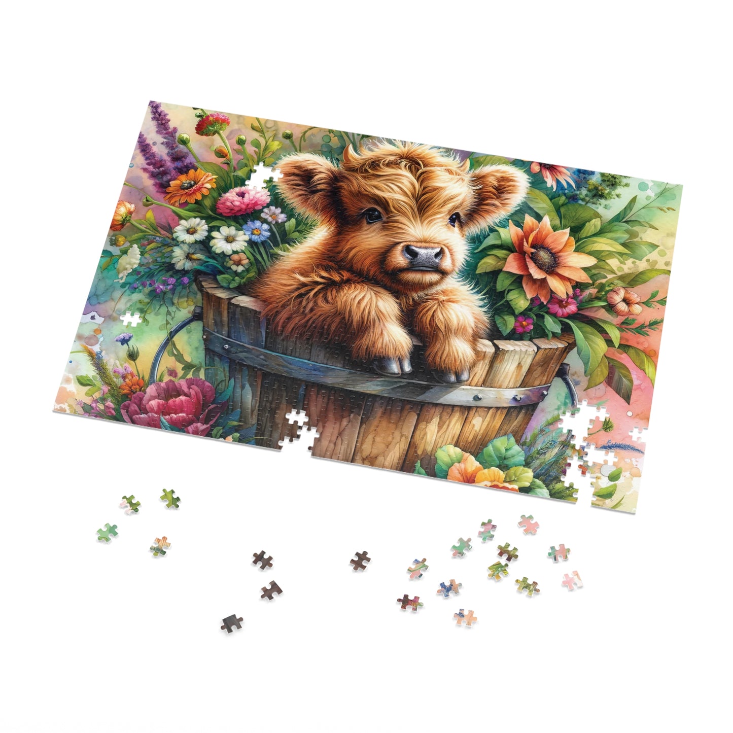 Jigsaw Puzzle, Highland Cow, Personalised/Non-Personalised (30, 110, 252, 500,1000-Piece)