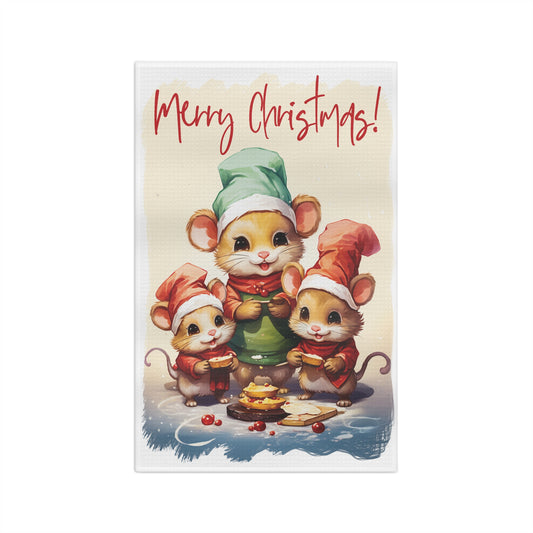 Microfiber Tea Towel, Merry Christmas Mice