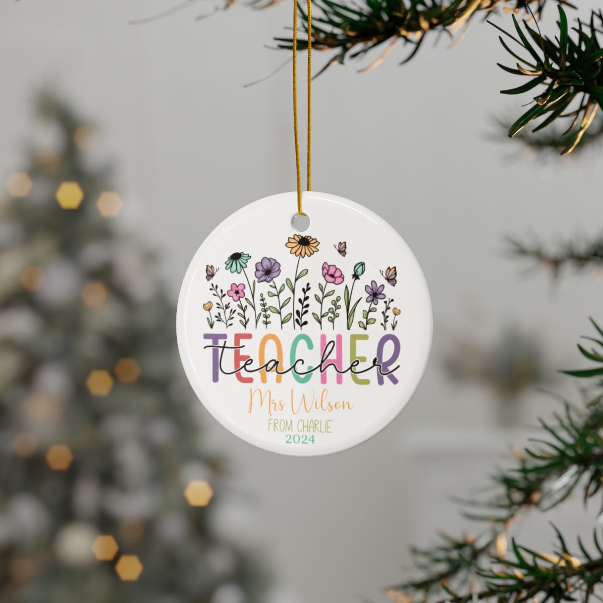 Wildflowers Teacher Personalised Ceramic Ornaments