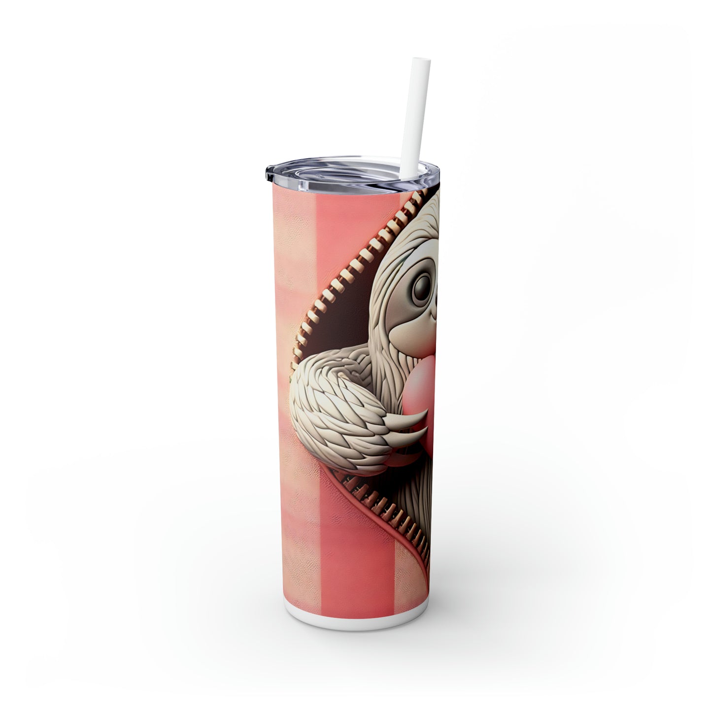 Skinny Tumbler with Straw, 20oz, Sloth, Valentines Day