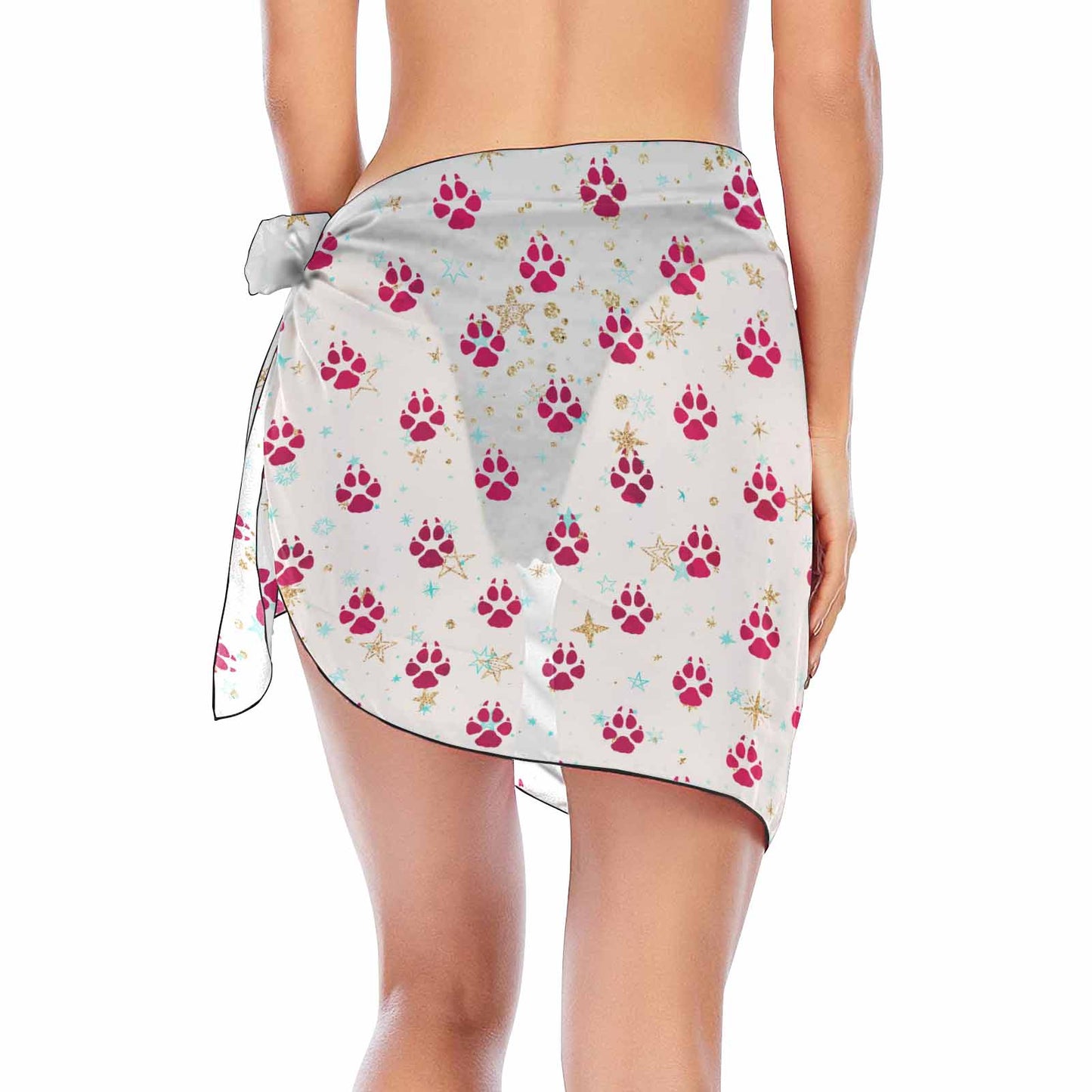 Doggie Christmas White Paws  Women's Beach Sarong Wrap