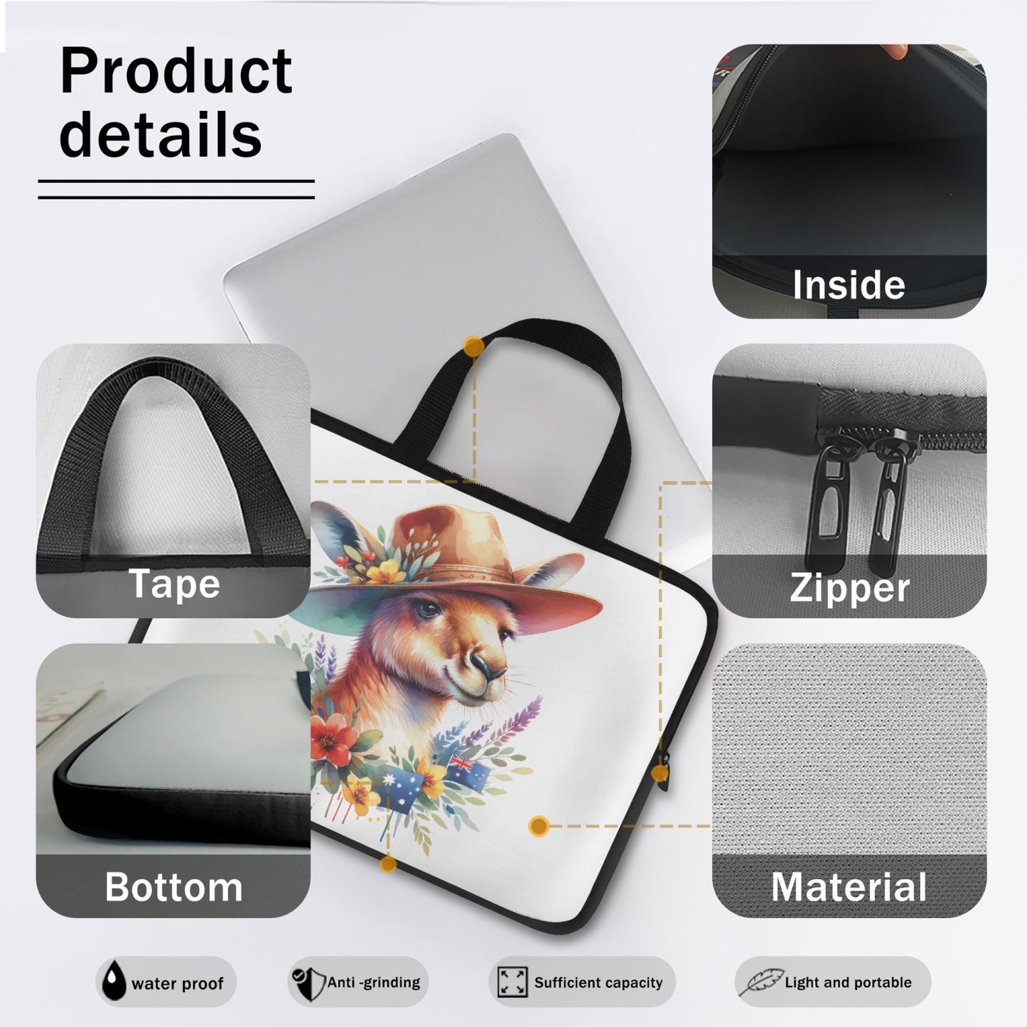 Laptop Sleeve with Handle - Australian Animals - Kangaroo