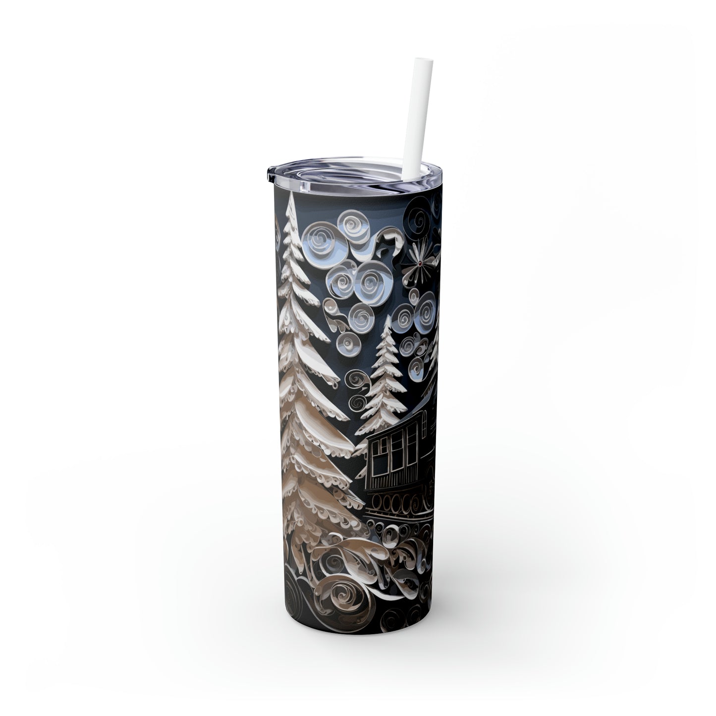 Skinny Tumbler with Straw, 20oz, 3d Train, awd-318