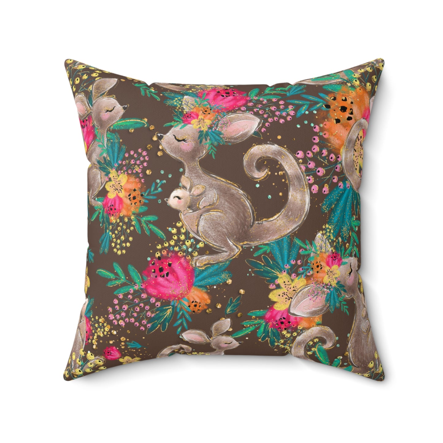 Spun Polyester Square Pillow, Australian Kangaroos