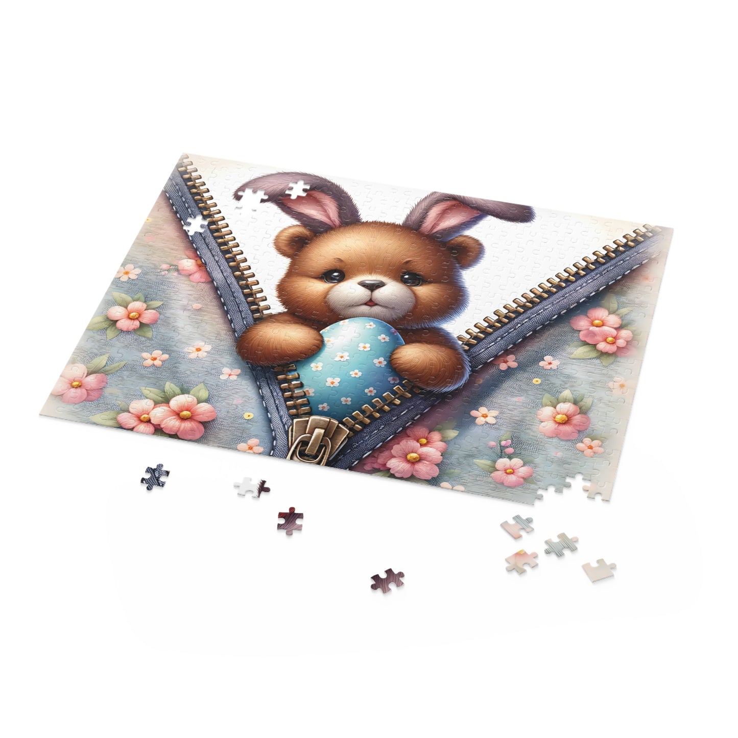 Personalised/Non-Personalised Puzzle, Easter, Bear with Bunny ears (120, 252, 500-Piece)