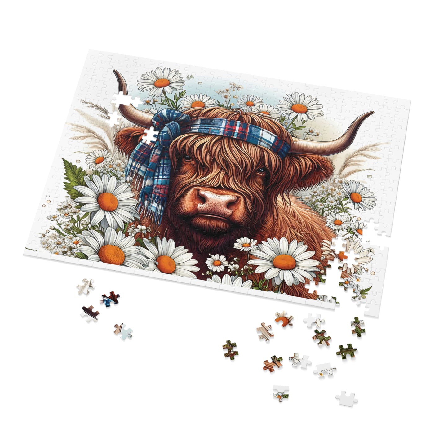 Jigsaw Puzzle, Highland Cow, Personalised/Non-Personalised (30, 110, 252, 500,1000-Piece)