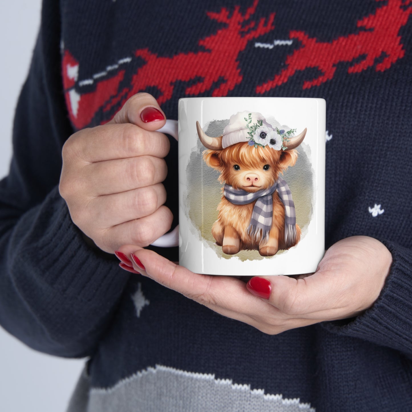 Personalised/Non Personalised Highland Cow, Ceramic Mug 11oz, Highland Cow Mug