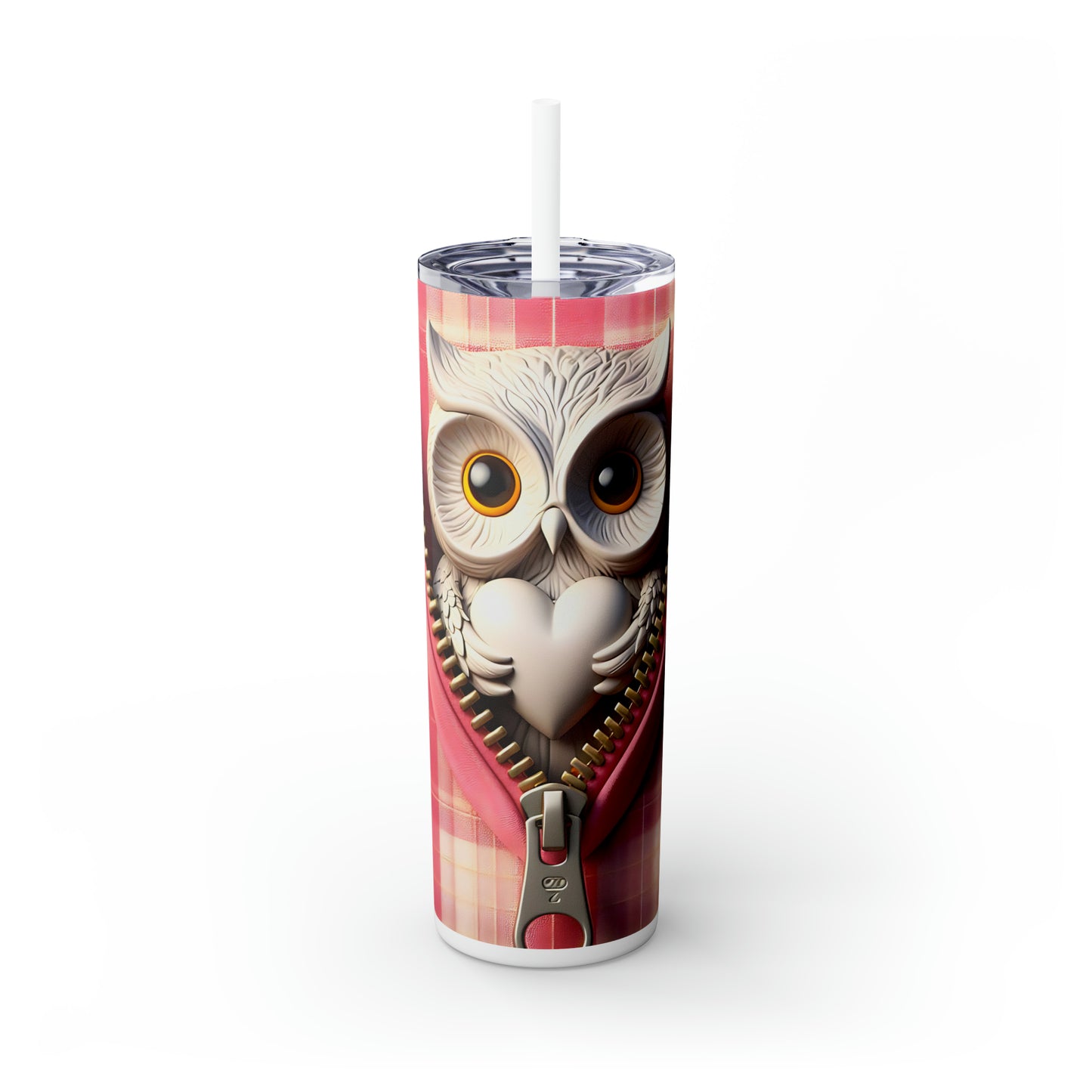 Skinny Tumbler with Straw, 20oz, Owl, Valentines Day