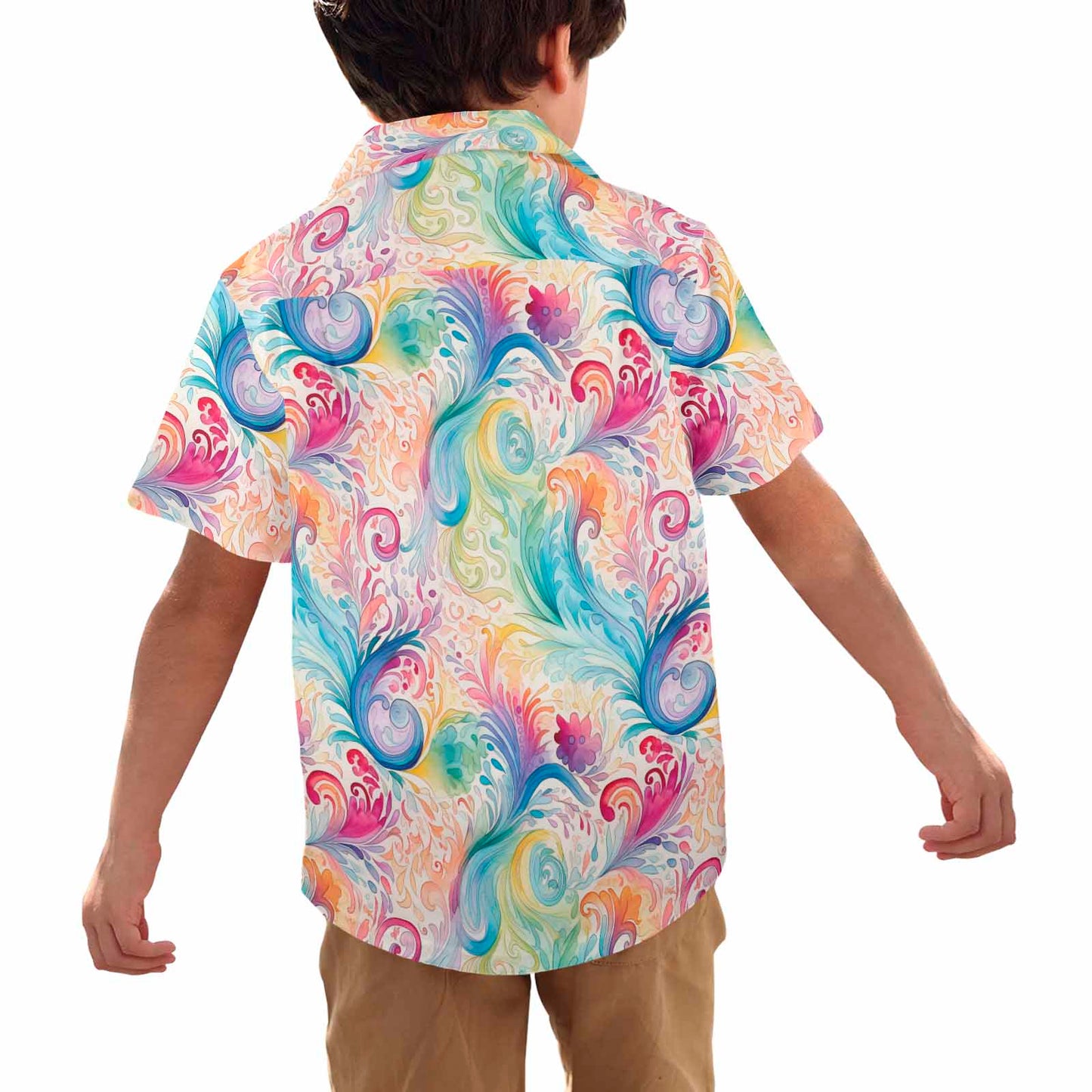 Pastel Rainbow Paisley  Little Boys Hawaiian Shirt