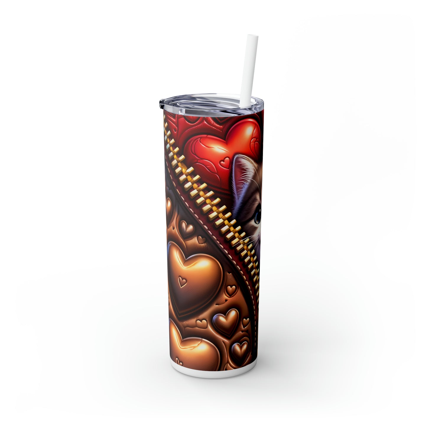 Skinny Tumbler with Straw, 20oz, Cat, Valentines Day, awd-911