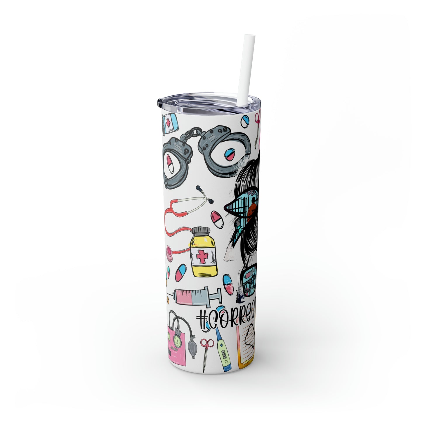 Skinny Tumbler with Straw, 20oz, Corrections Nurse, awd-179