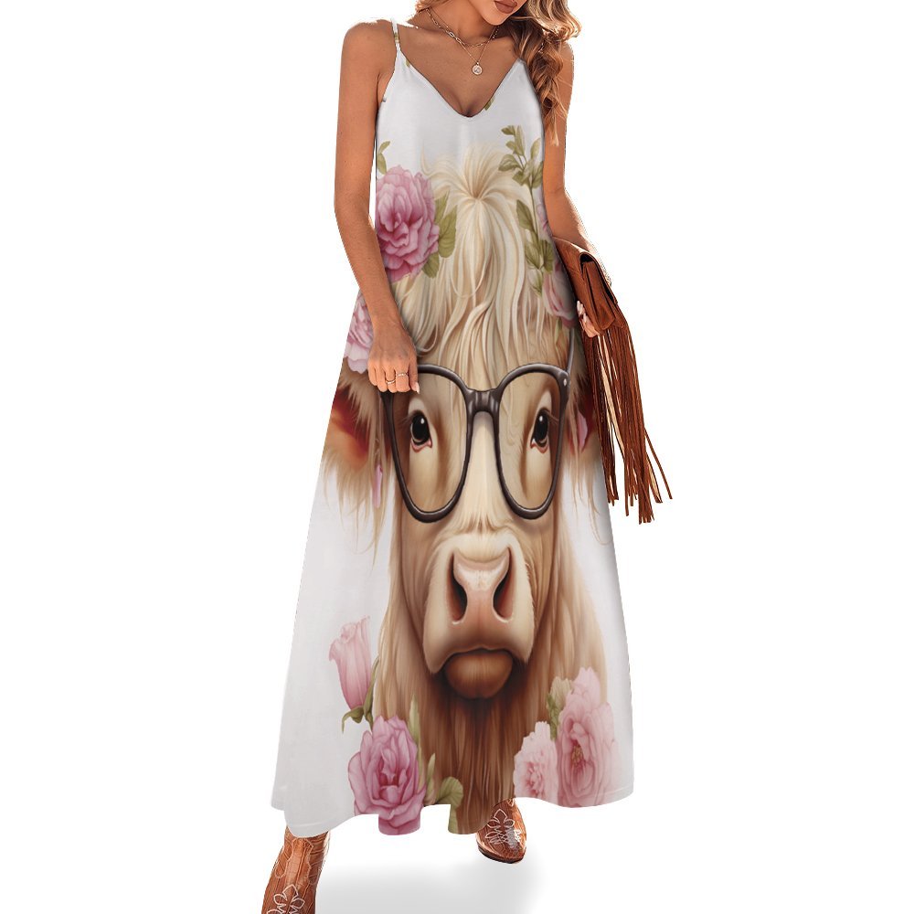 Highland Cow Spaghetti Strap Ankle-Length Dress Long dress