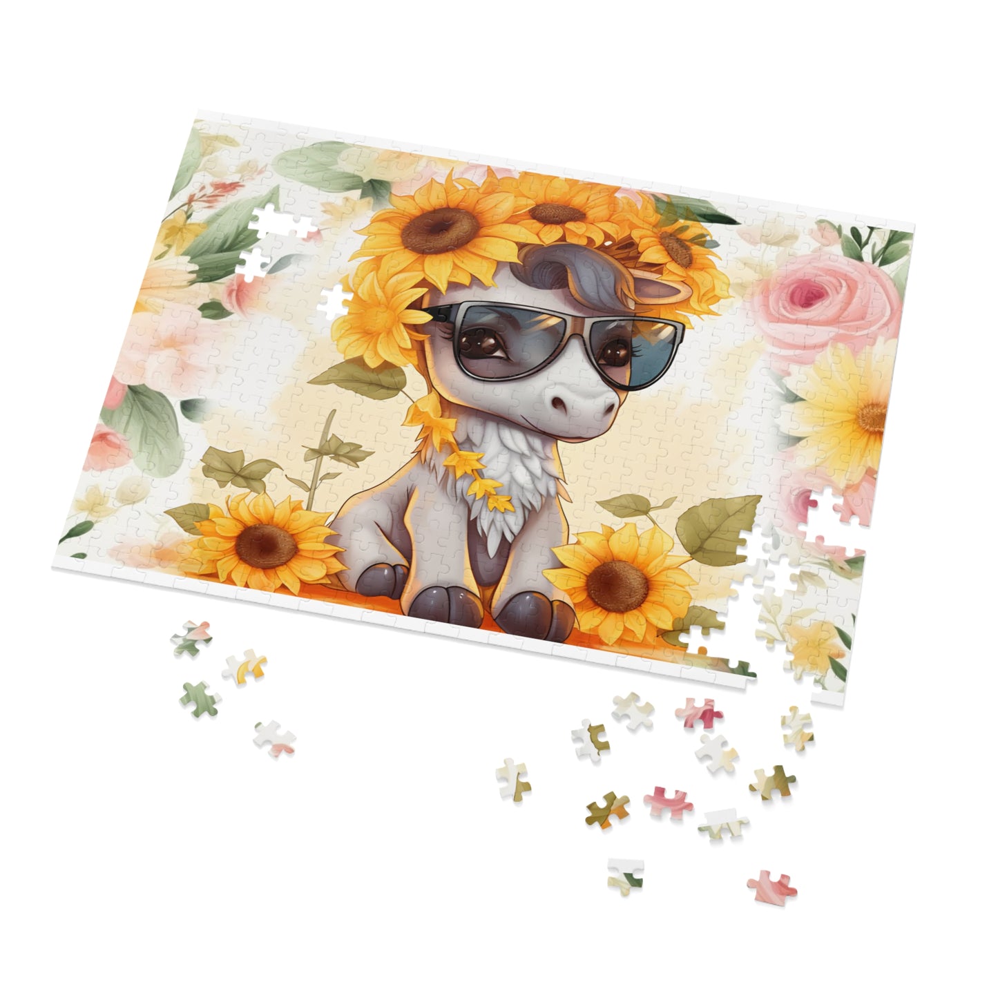 Puzzle, Donkey, Sunflowers, Personalised/Non-Personalised (30, 110, 252, 500,1000-Piece) awd-655