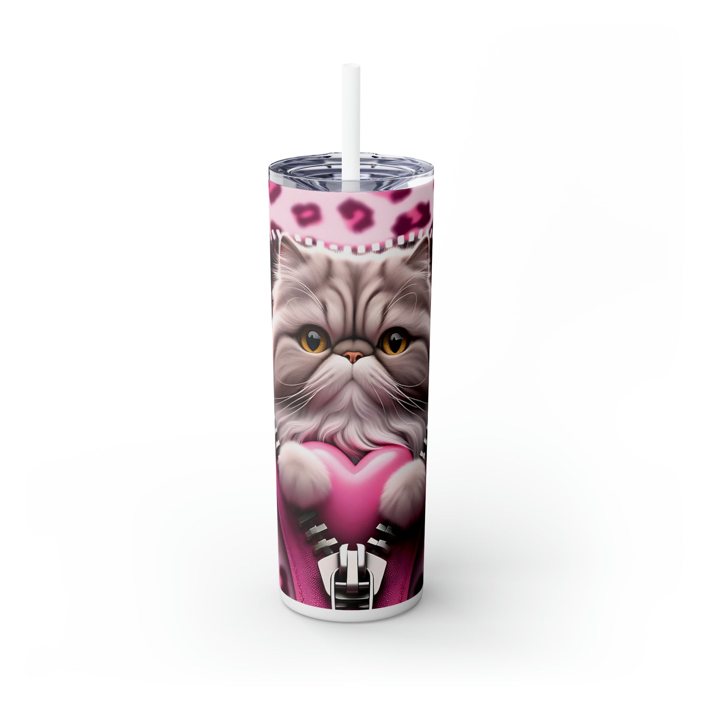 Skinny Tumbler with Straw, 20oz, Cat, Valentines Day, awd-752