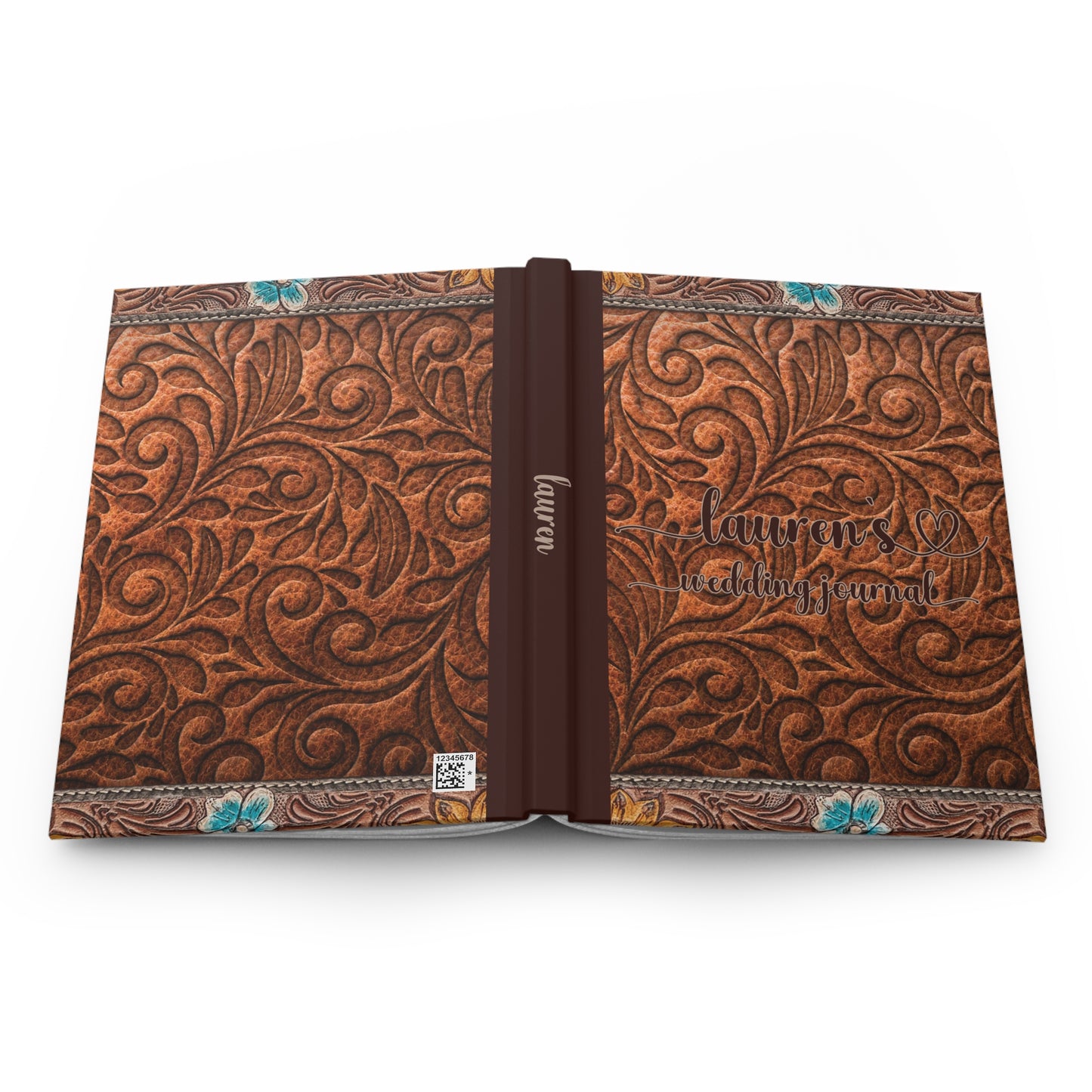 Personalised Hardcover Wedding Journal Matte, Country and Western, Carved Leather Look, awd-1775