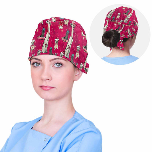 Nurse Scrub Cap Doggie Christmas Red  Scrub Cap