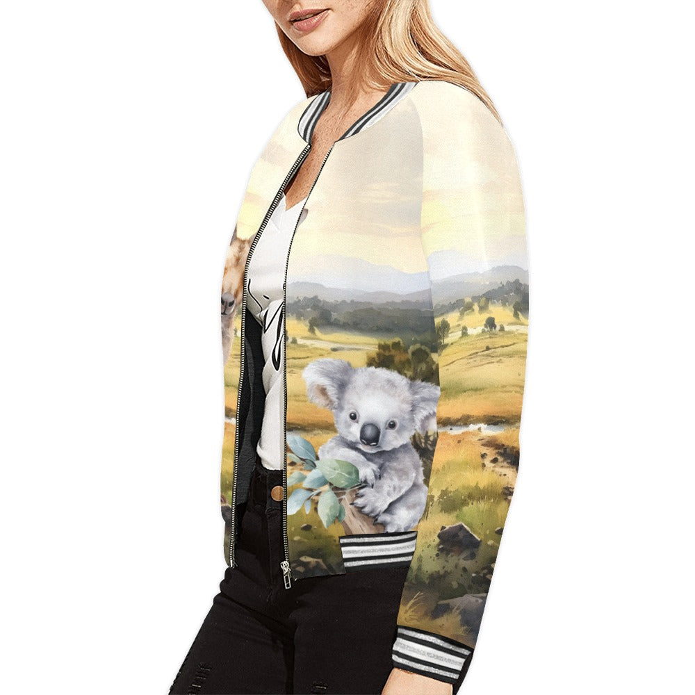 Australian Animals Koala, Kangaroo Bomber Jacket for Women