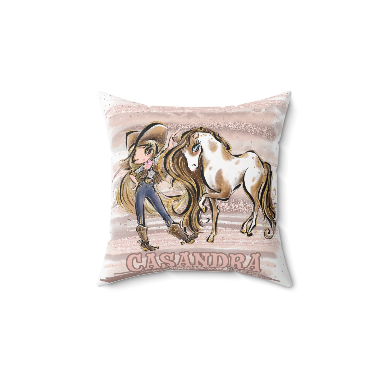 Personalised Cowgirl and Horse Cushion,  Blonde Hair, Brown Eyes, Polyester Square Cushion, Christmas cushion