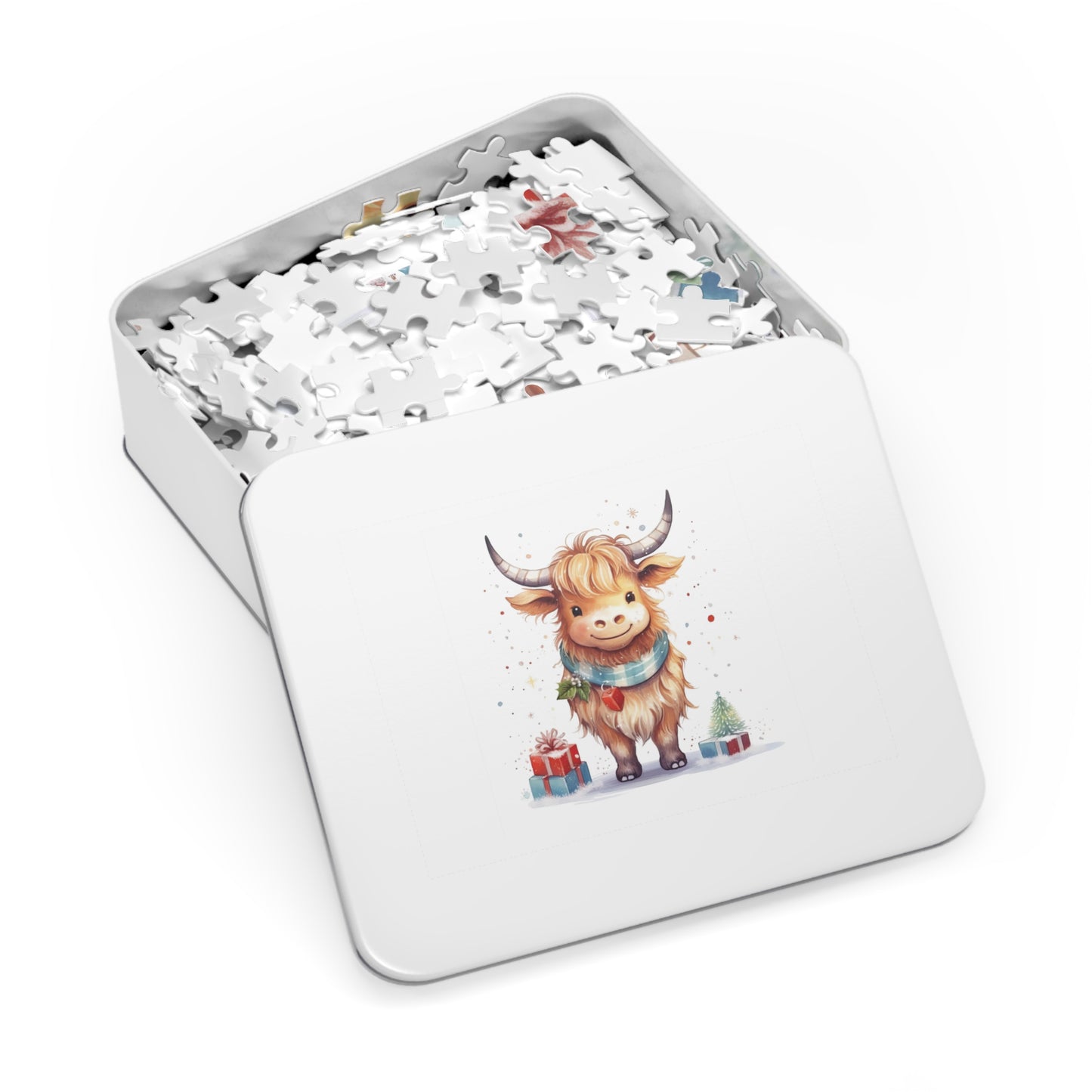 Puzzle, Christmas Highland Cow, Personalised/Non-Personalised (30, 110, 252, 500,1000-Piece)