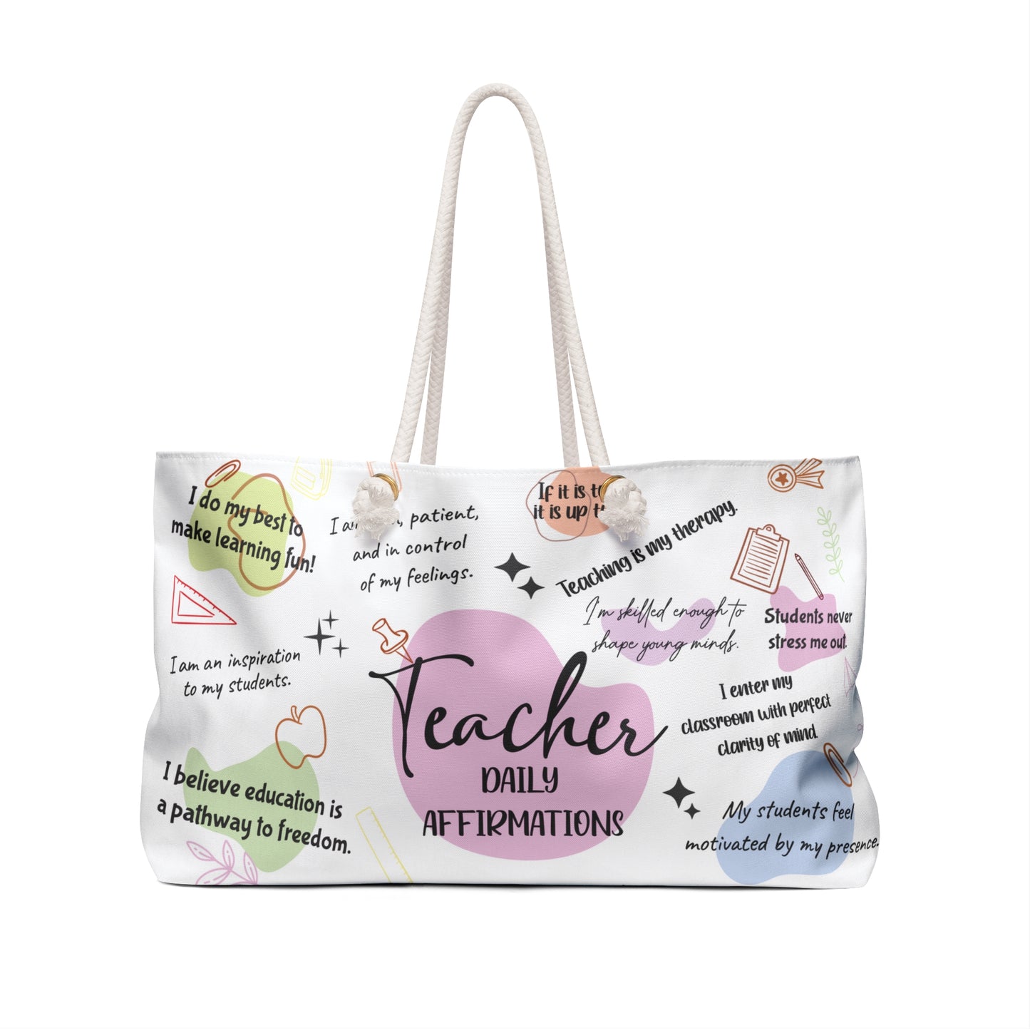 Personalised/Non-Personalised Weekender Bag, Teacher Affirmations, Large Weekender Bag, Beach Bag, Book Bag